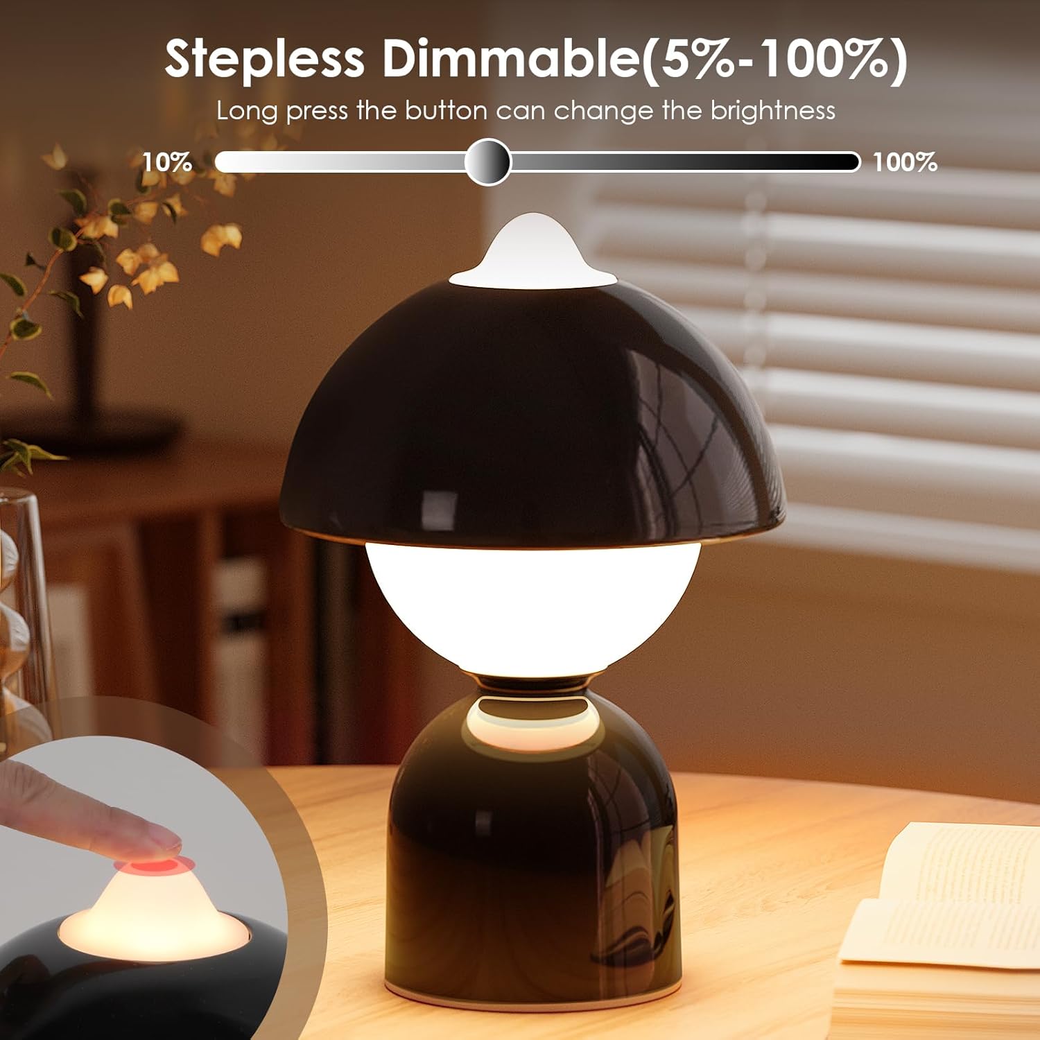 Lámpara de mesa inalámbrica, pequeño robot, luz nocturna recargable, 3 modos de color, funciona con pilas, lámpara regulable para niños con función