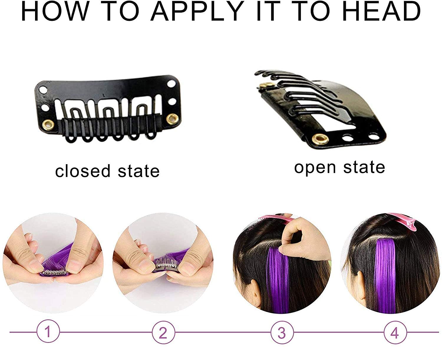 10 extensiones de cabello de color lavanda y morado claro de 21 pulgadas para niñas, extensiones de cabello de color con clip para mujer,