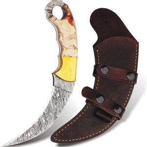 Cuchillo de caza de acero de Damasco con funda, hecho a mano, 9 pulgadas, cuchillo de hoja fija EDC para hombres y mujeres, cuchillo de Cuchillo de caza de acero de Damasco con funda, hecho a mano, 9 pulgadas, cuchillo de hoja fija EDC para hombres y mujeres, cuchillo de