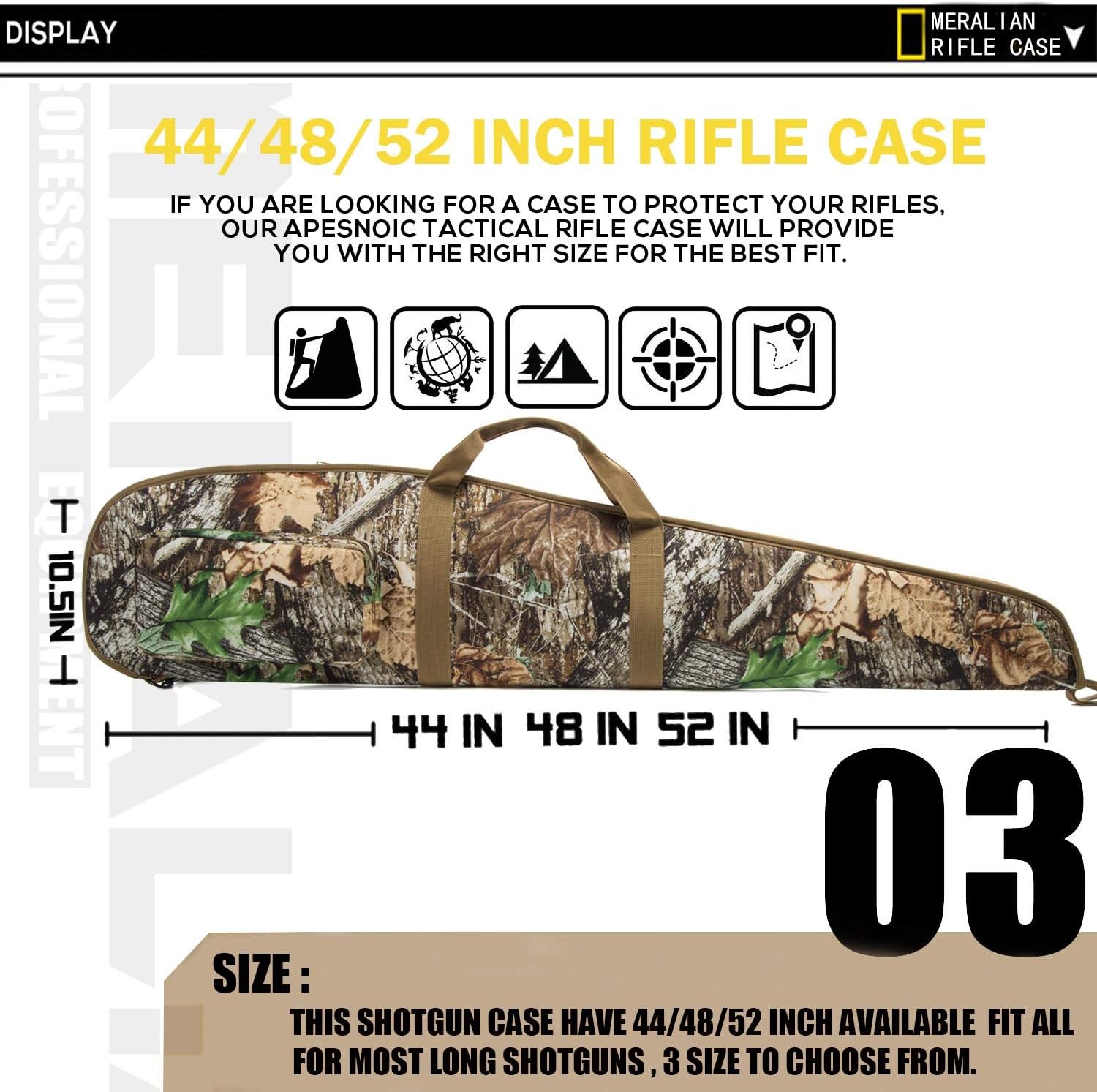 Funda para rifle de 444852 pulgadas, resistente al agua, con bolsillo con cremallera para rifles con alcance.