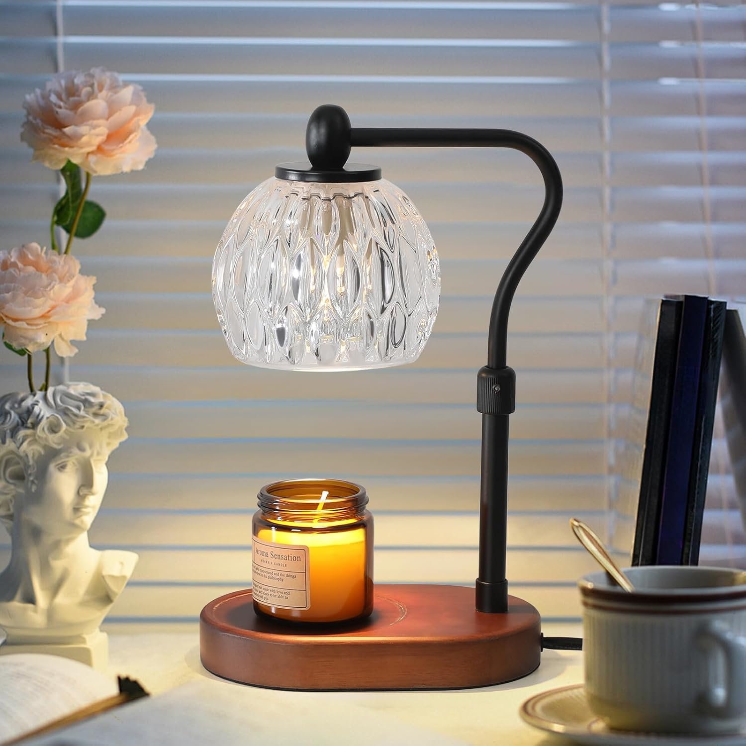 kelary Lámpara calentadora de velas eléctrica con temporizador, calentador de cera regulable para cera perfumada con 2 bombillas, lámpara ajustable