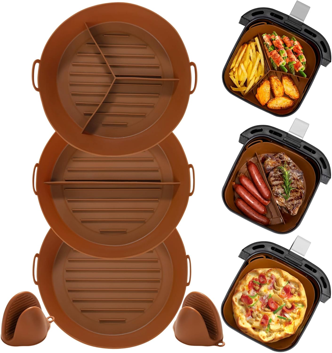 3 paquetes de forros de silicona para freidora de aire con divisores y guantes de horno gratis. Forro para freidora de aire ninja. Repuesto