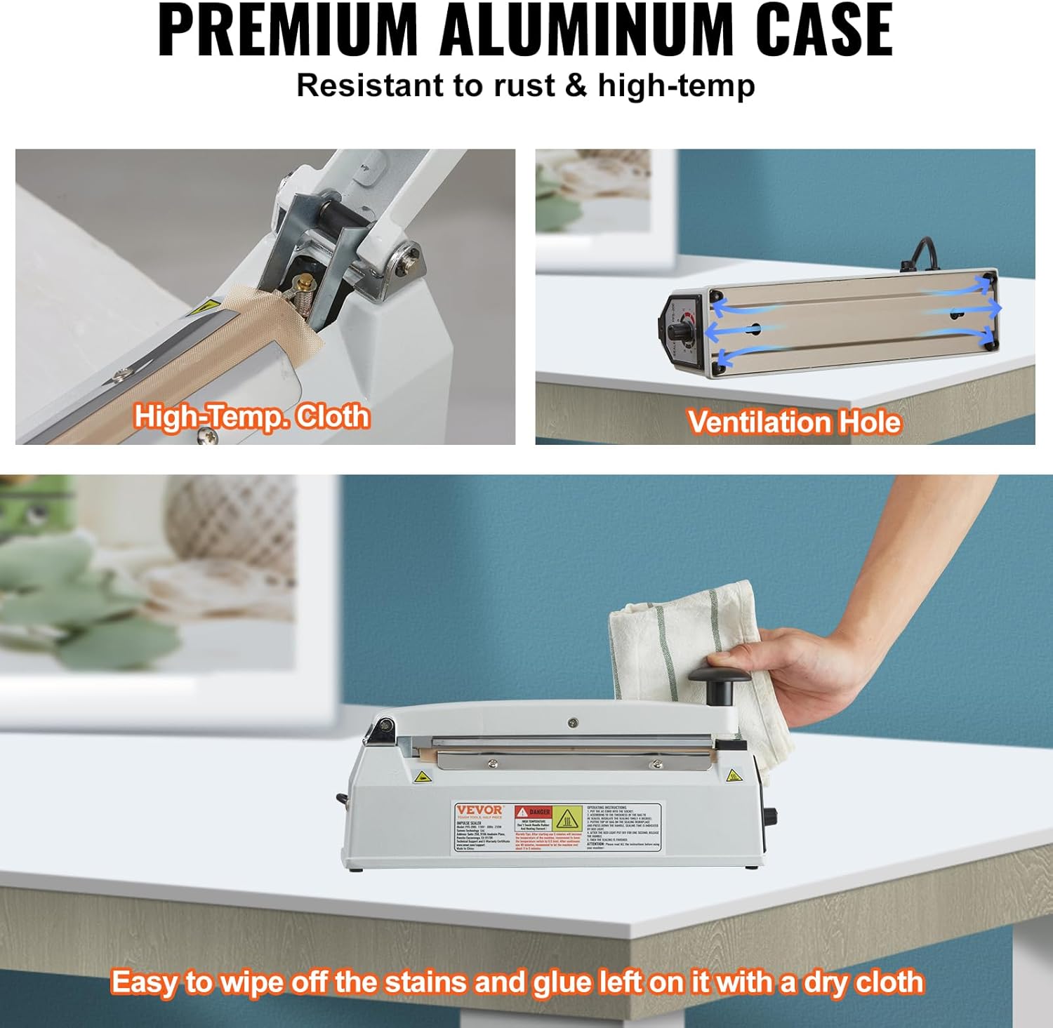 VEVOR Sellador de impulso de 8 pulgadas, máquina de sellado térmico manual con modo de calefacción ajustable, selladores de bolsas retráctiles de