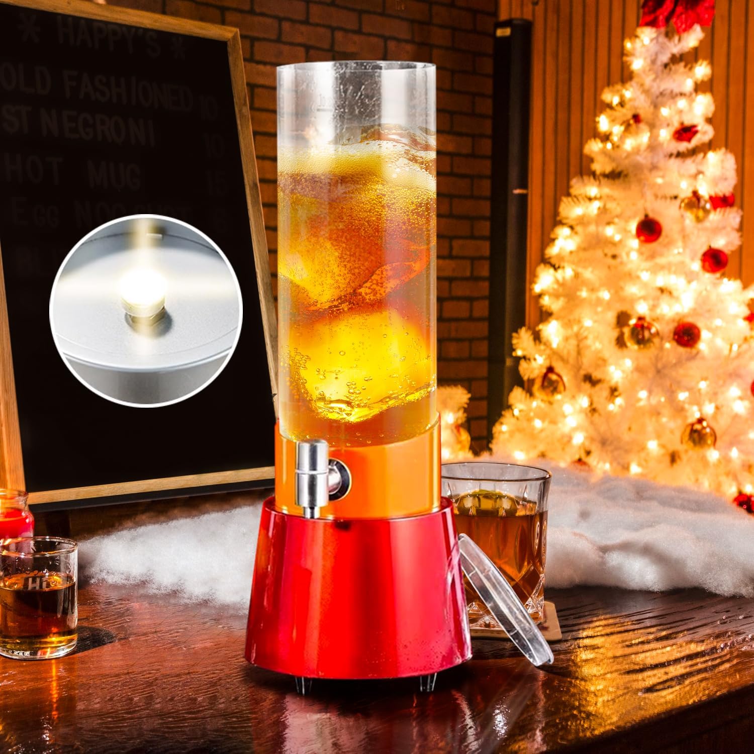 Torre Mimosa roja brillante 3L100 onzas LED dispensador de torre de bebida recargable iluminado torre de cerveza dispensador de bebidas jugo cóctel