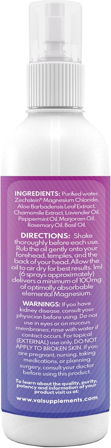 VAL Lombardi – Spray de aromaterapia de magnesio con menta y aceites esenciales, comodidad rápida para la tensión de la cabeza, fabricado en Estados