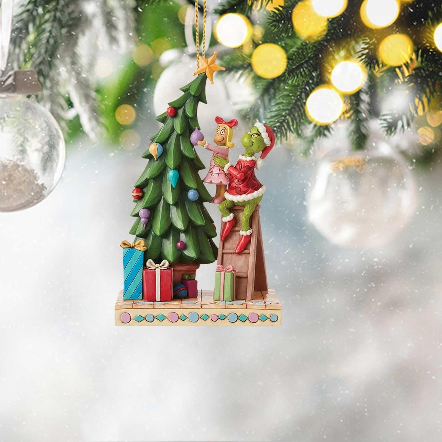 Adorno colgante clásico de dibujos animados de invernadero, colgante de acrílico de robo, divertido adorno colgante de árbol de Navidad para el