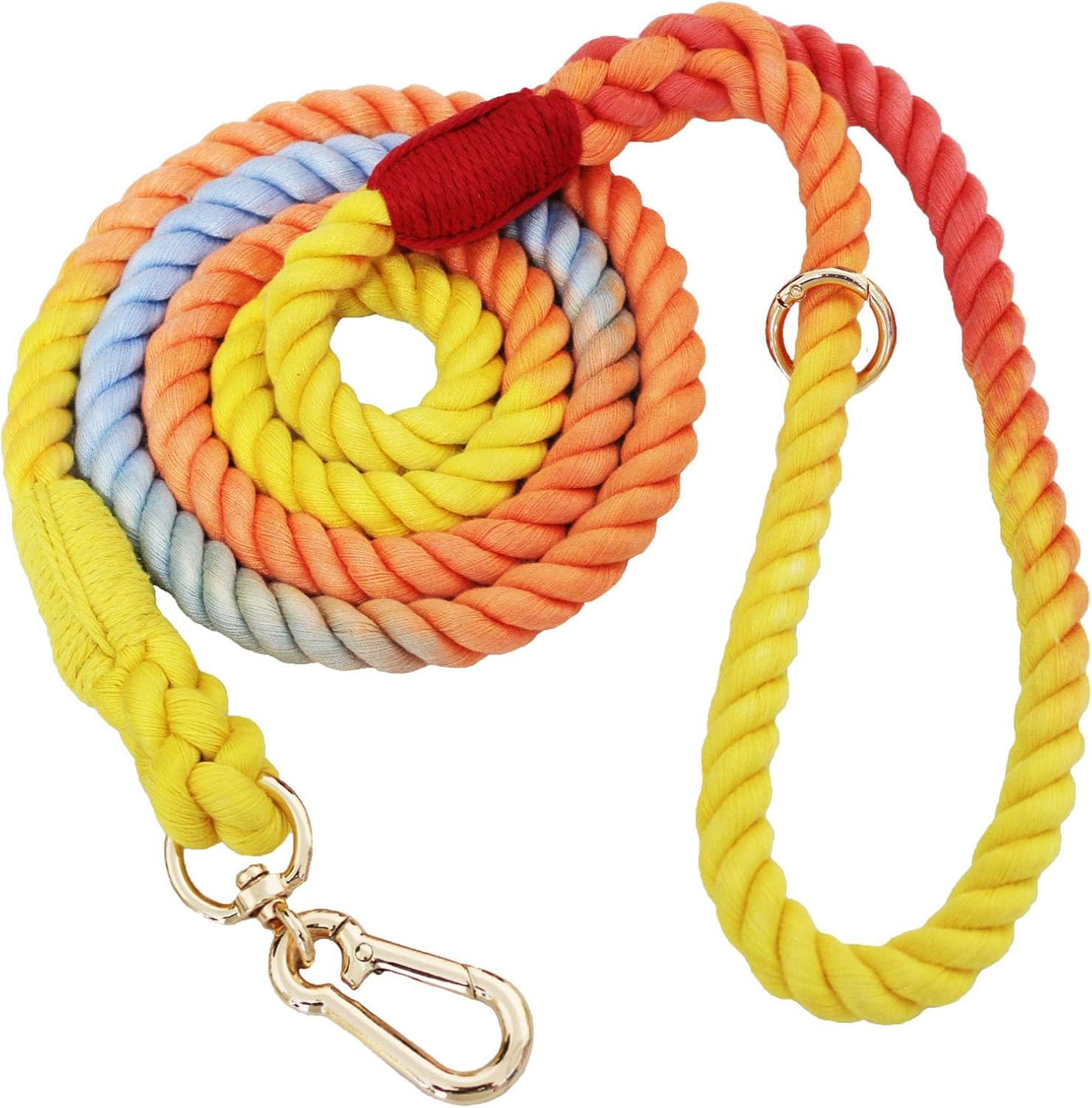 Correa de perro de 5 pies hecha a mano de cuerda de algodón trenzada para perros pequeños, medianos y grandes, arcoíris colorido