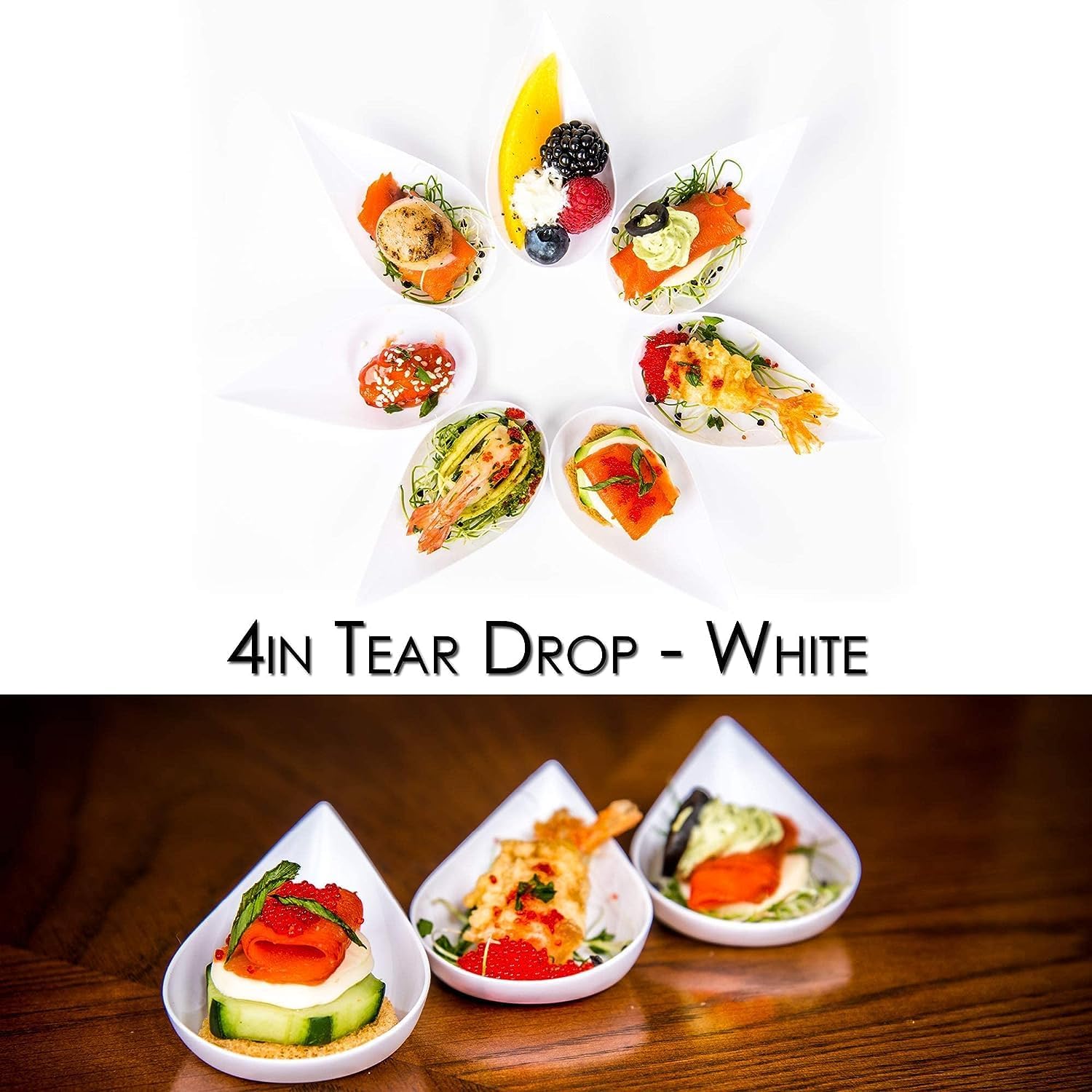 DLux 500 mini platos para aperitivos de 4 pulgadas, cucharas de plástico blanco reutilizables, platos de postres y aperitivos, platos para servir,