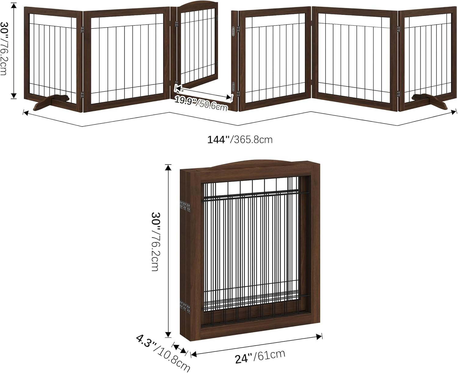 Vantas Puerta plegable para mascotas sin ensamblaje de 144 pulgadas de ancho, puerta de madera para perros de 30 pulgadas de alto con puerta de