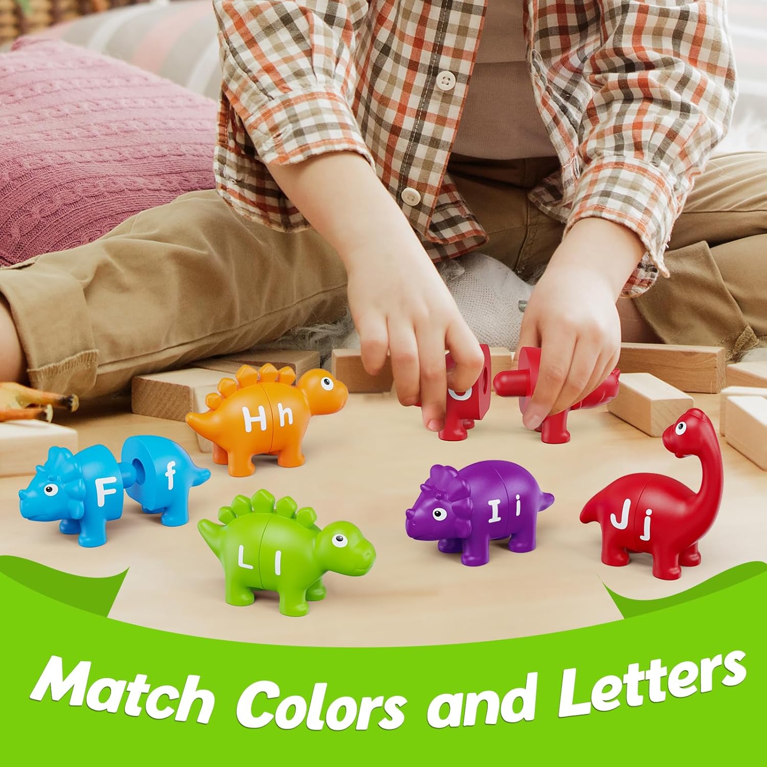 Aizweb Juguetes de aprendizaje del alfabeto, juego de letras a juego de clasificación de colores de dinosaurios para niños pequeños, actividades de