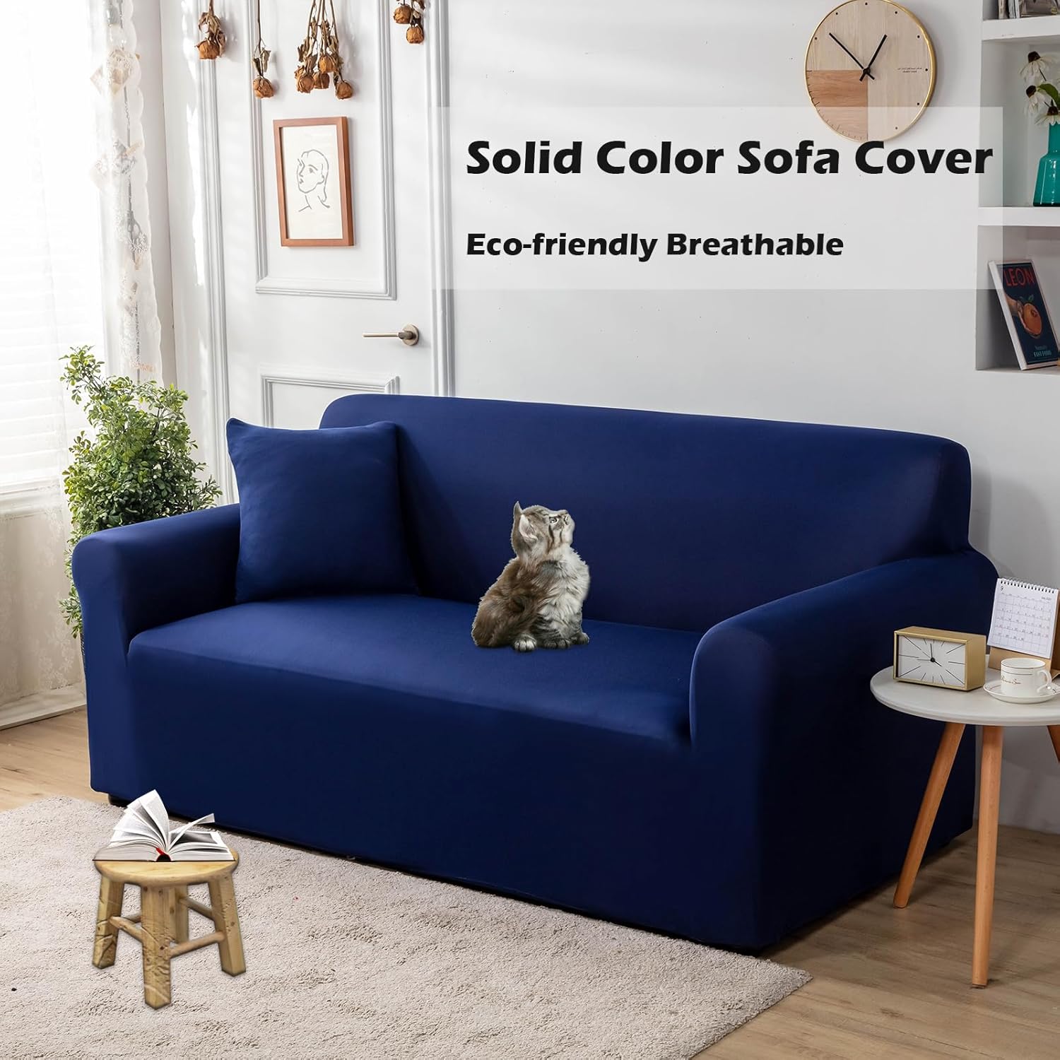 Funda elástica para sofá de 3 cojines, funda antideslizante de color liso, duradero, lavable, protector de muebles para decoración del hogar