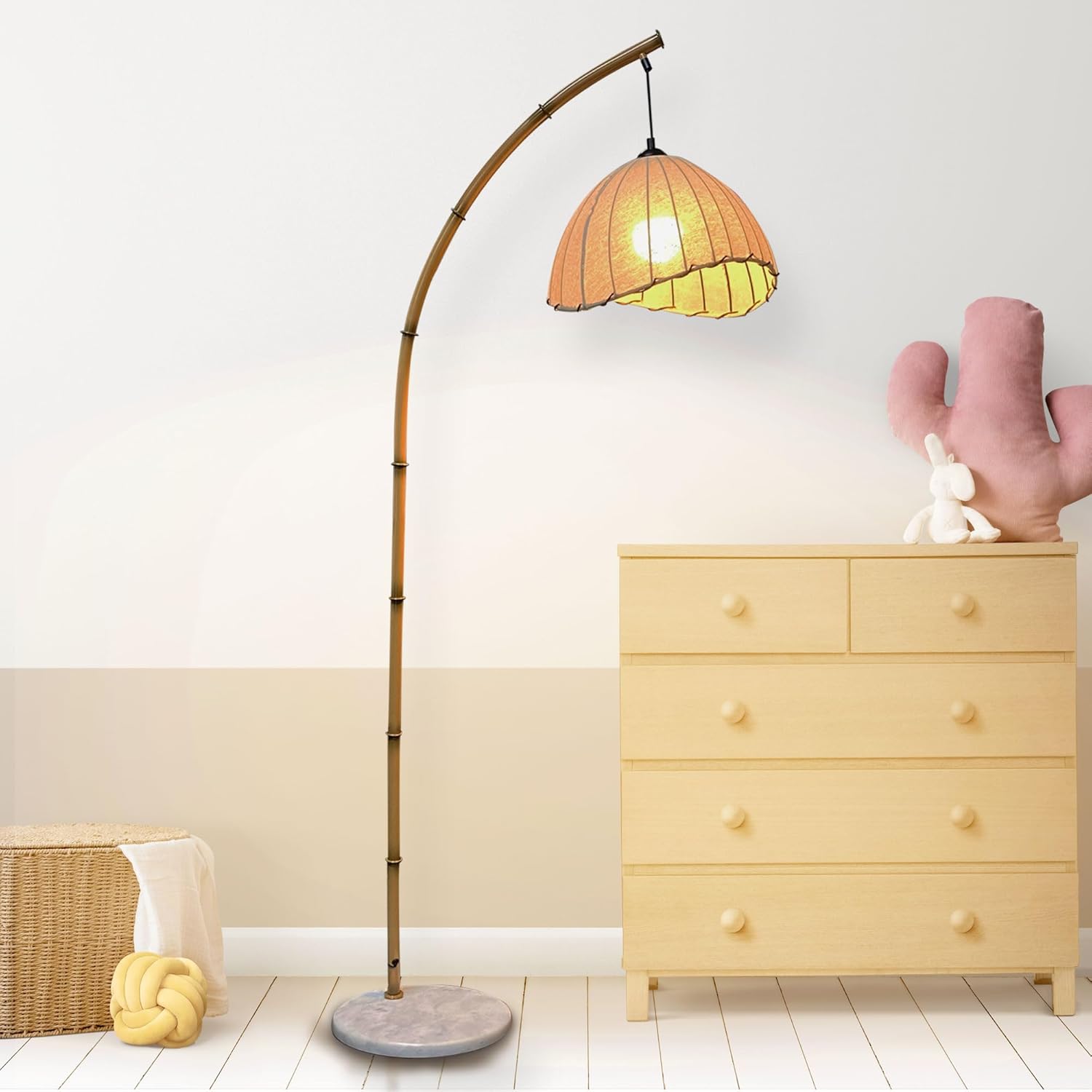 Lámpara de pie retro de bambú para sala de estar, lámparas de lectura altas, lámpara vertical colgante bohemia moderna estilo ratán antiguo para