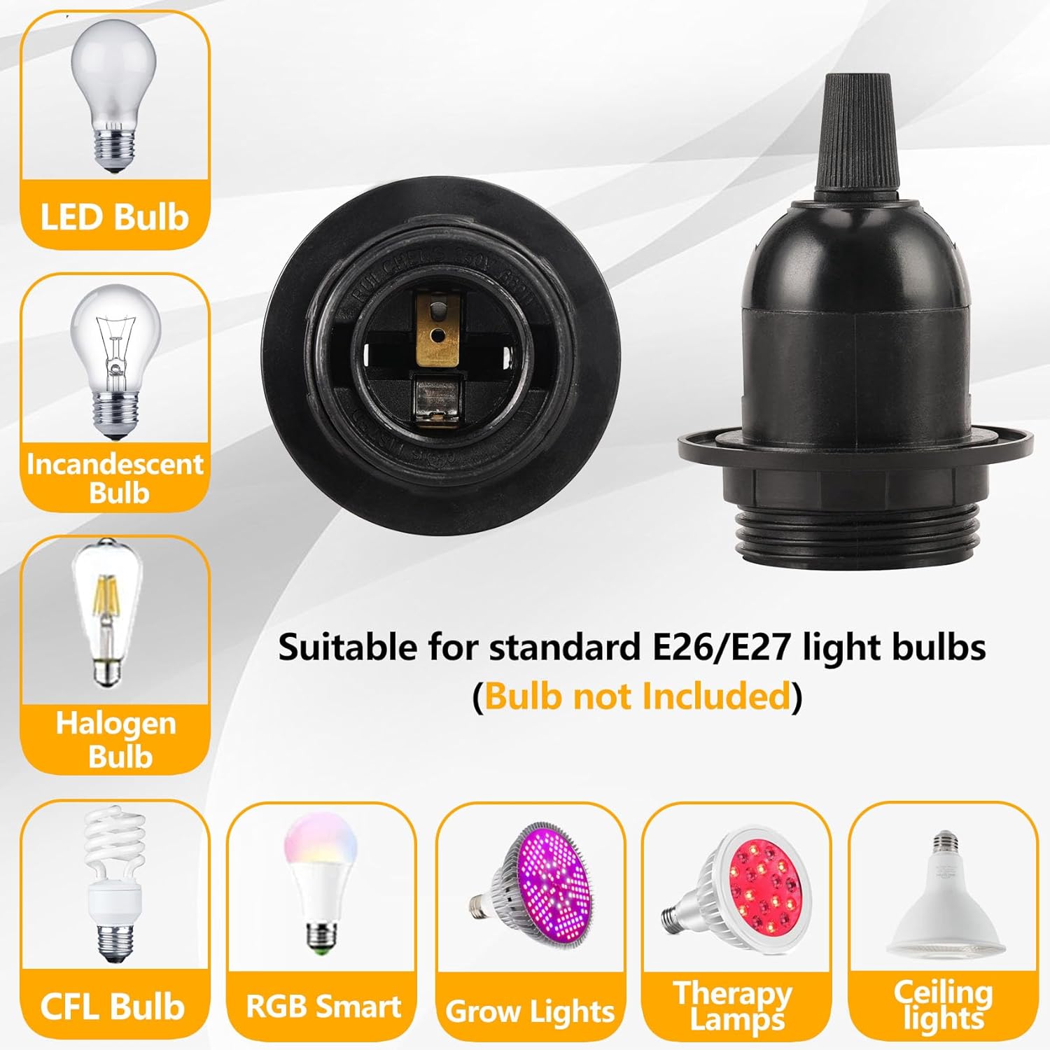 AdiyZ Cable de luz colgante  Bombilla colgante de 20 pies con cable de enchufe  Paquete de 2 cables de lámpara E26 con cable de extensión negro para