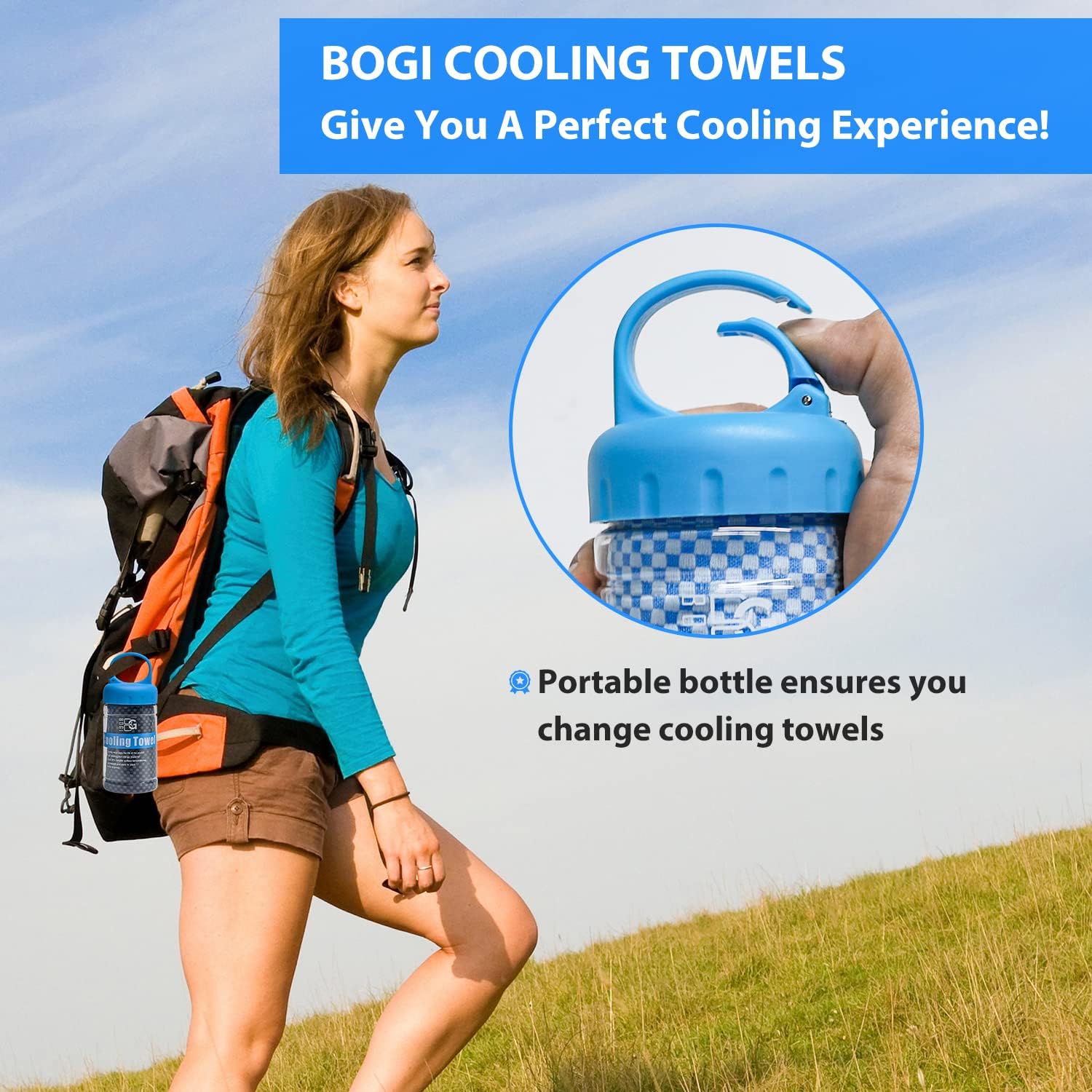 BOGI Paquete de 2 toallas de enfriamiento para cuello y cara, toalla de hielo de 40 x 12 pulgadas para enfriamiento instantáneo, toalla suave y