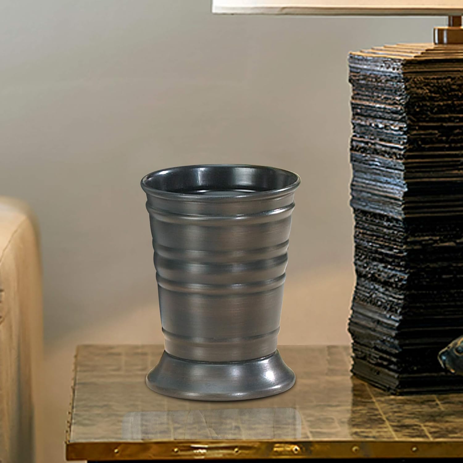 nu steel Bogart – Vaso de metal, soporte para brochas de maquillaje y vaso para cepillo de dientes para baño, encimera, escritorio, dormitorio,