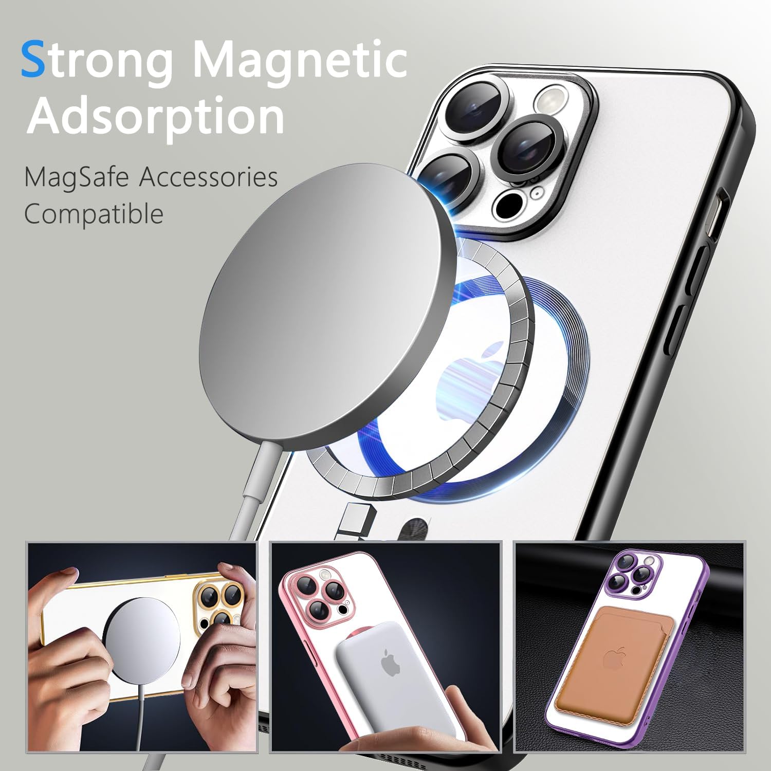 Misscase Funda MagSafe para iPhone 15 Pro con protector de lente de cámara, protección completa, funda magnética transparente compatible con MagSafe