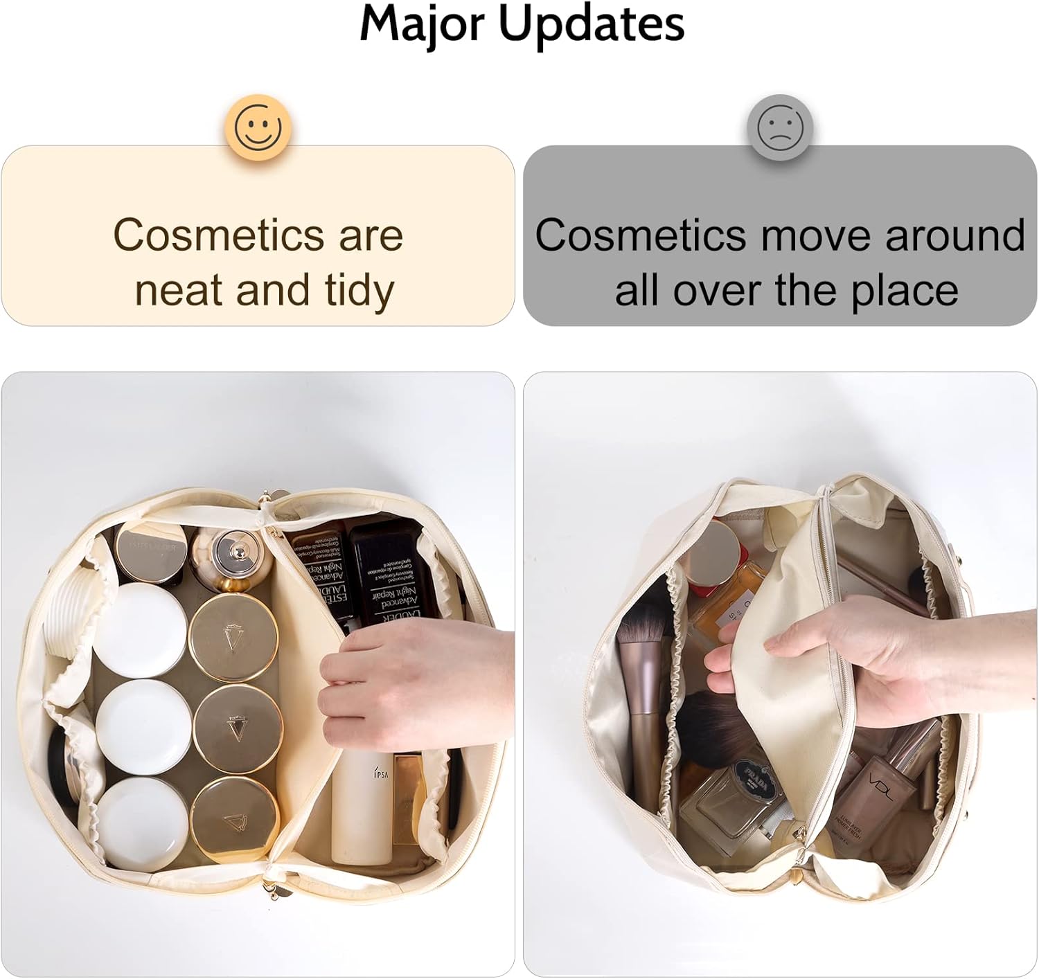 Optish Bolsa de maquillaje de viaje, bolsas de cosméticos de viaje de gran capacidad para mujeres, portátil, impermeable, maquillaje Ba, Beige, K
