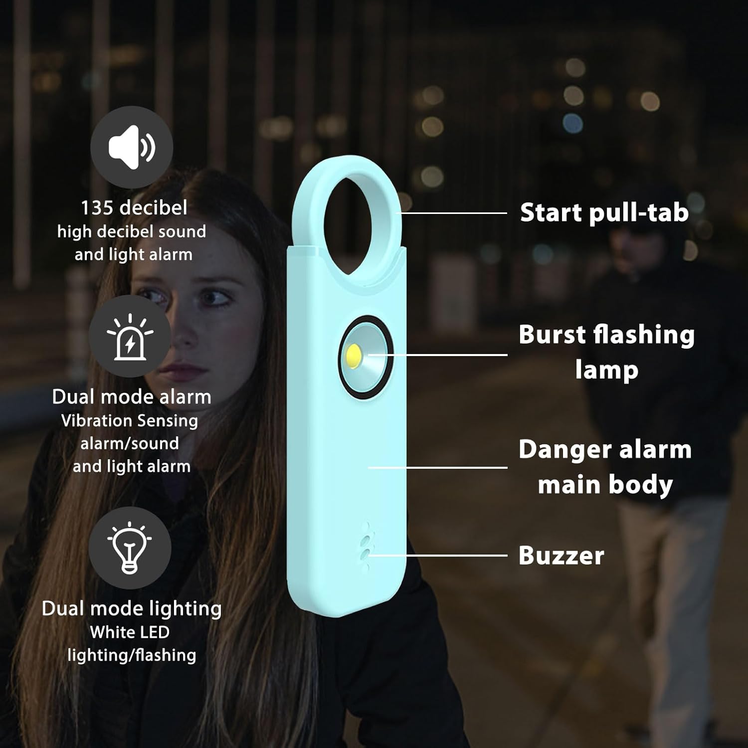 ARPHTYL Llavero de autodefensa para mujeres, alarma de seguridad personal, dispositivos de protección de sirena de seguridad recargable, botones de