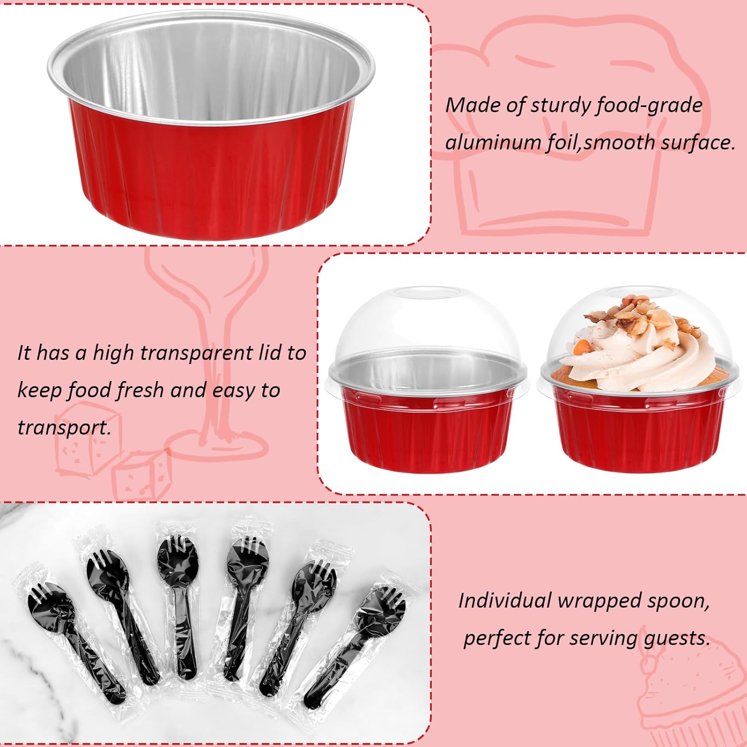 Moldes desechables con tapas y cucharas (paquete de 40, colores mezclados, 5 onzas), forros redondos para cupcakes con tapas, mini latas
