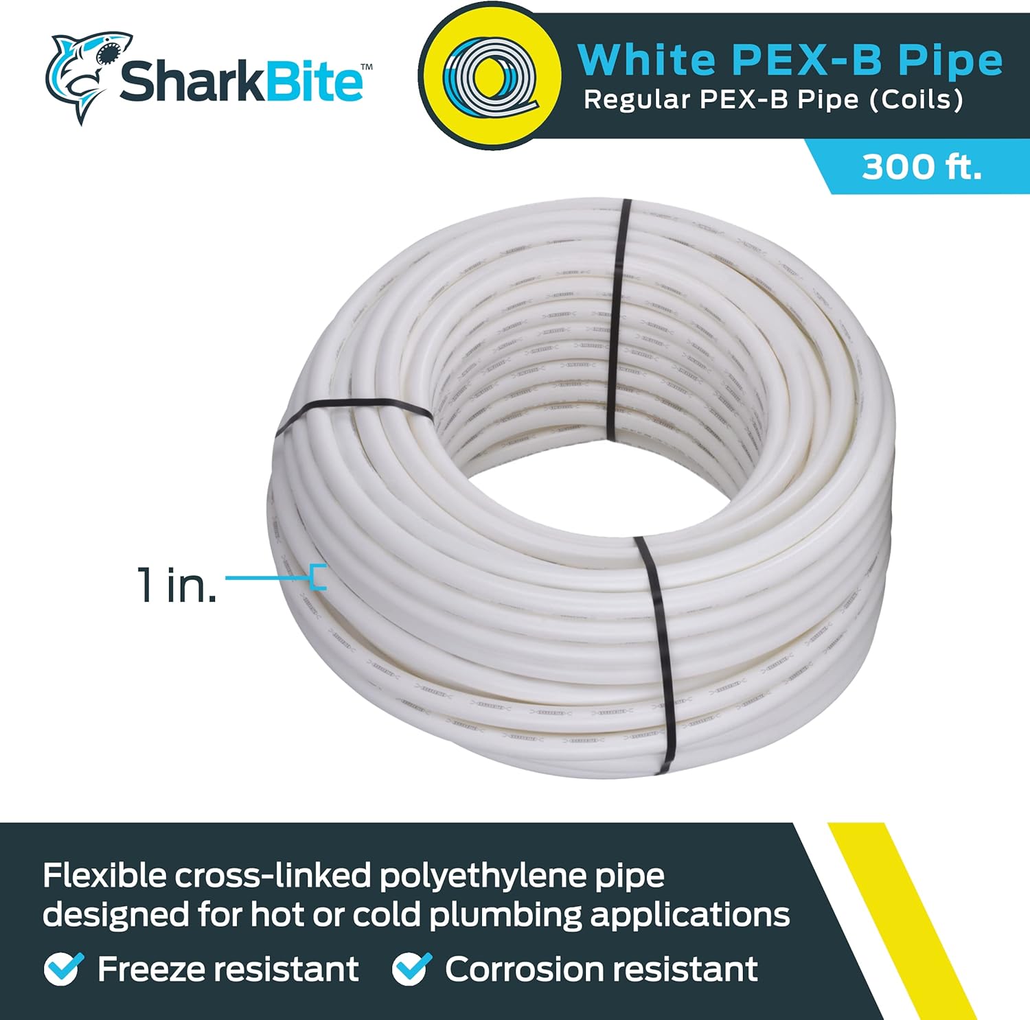 SharkBite – Tubería de agua flexible PEX blanca de 1 pulgada x 300 pies para fontanería, PEX-B, U880W300