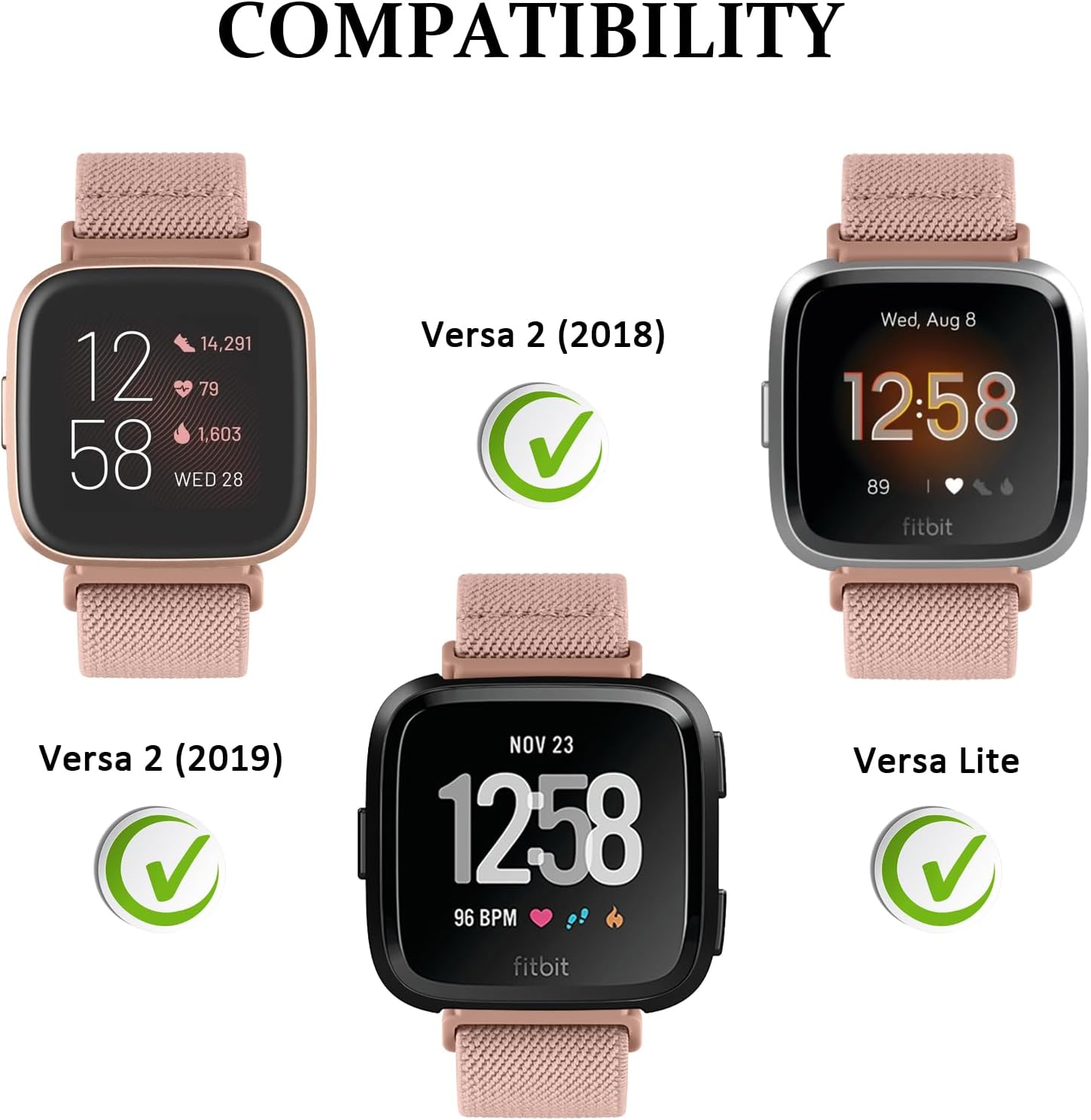 AK Banda elástica compatible con Fitbit Versa 2 BandasFitbit Versa Bandas para mujeres y hombres, correas de nailon elásticas suaves ajustables para