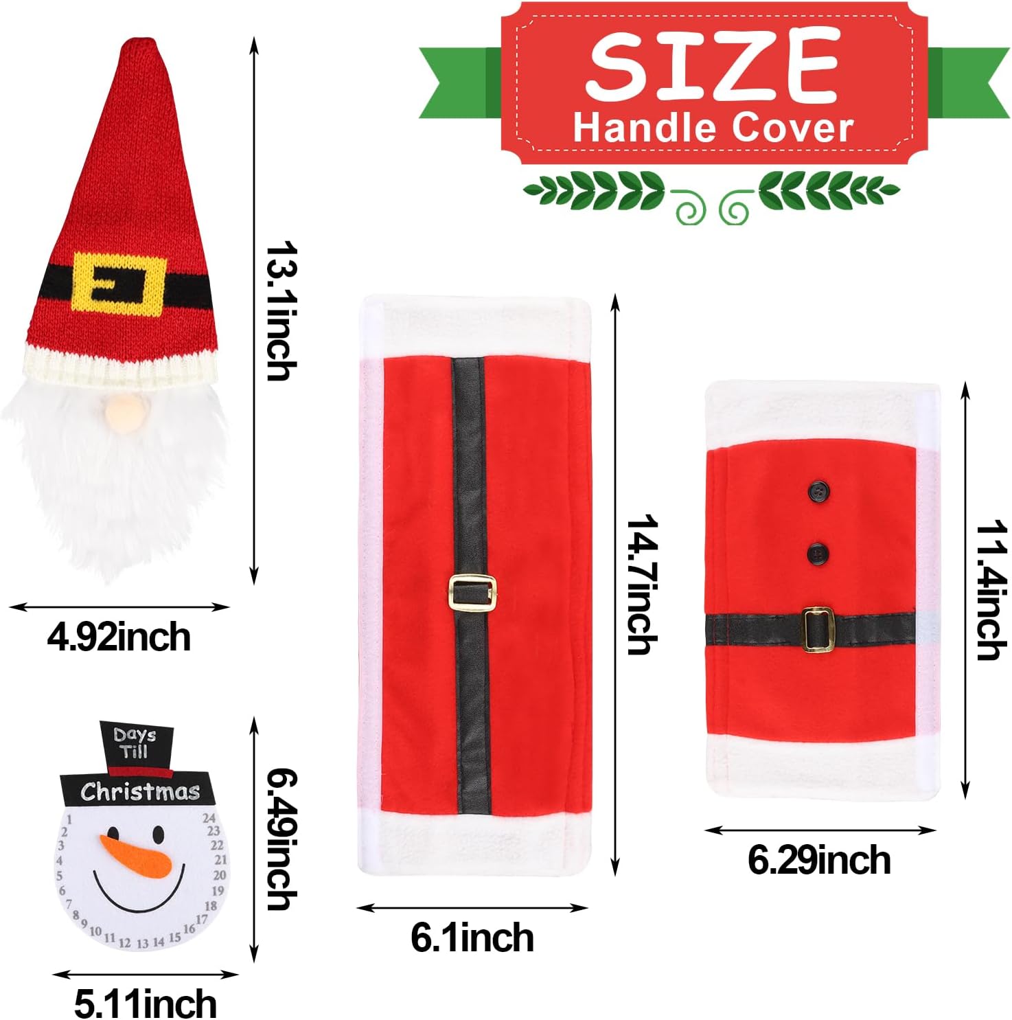 LOMIMOS 7 fundas navideñas para manija de puerta de refrigerador, protector de manija de cinturón de Papá Noel de Navidad con cuenta regresiva para