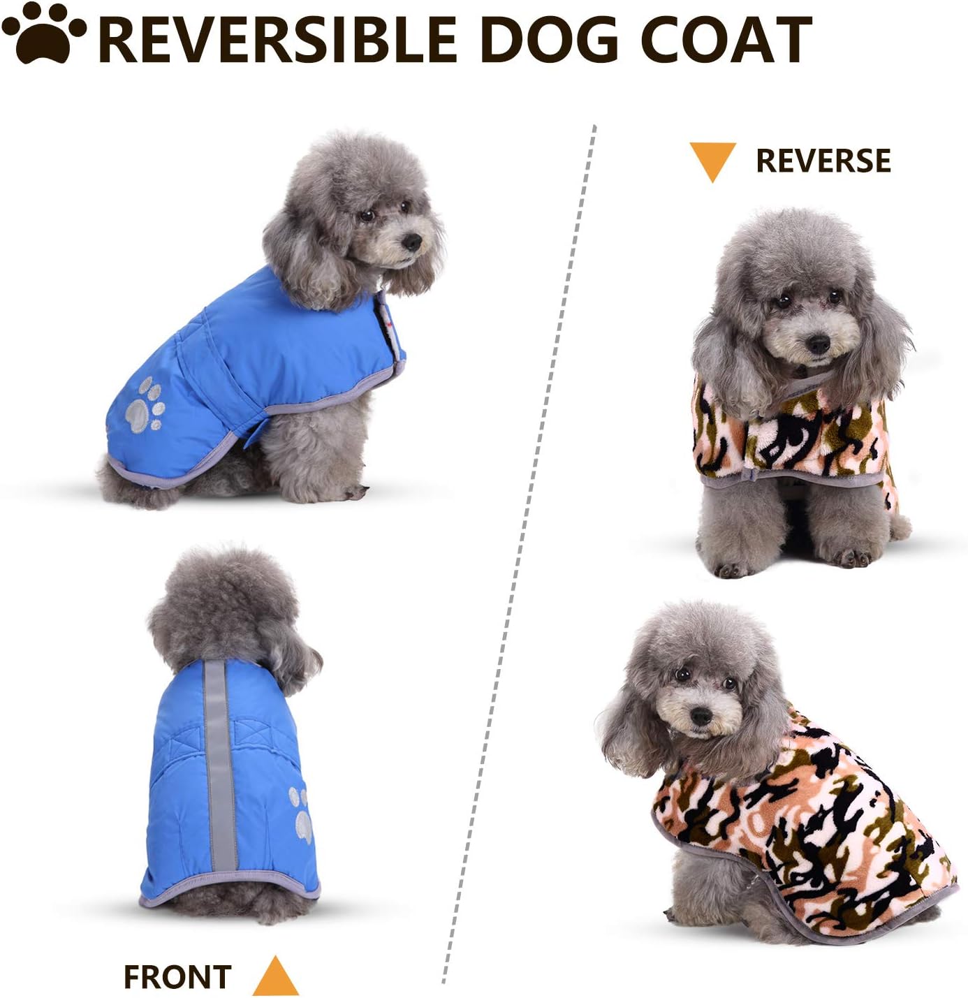 Chamarra para perros, para climas fríos, reversible, forro polar para Invierno, chaleco, para mascotas, impermeable,, S, Azul