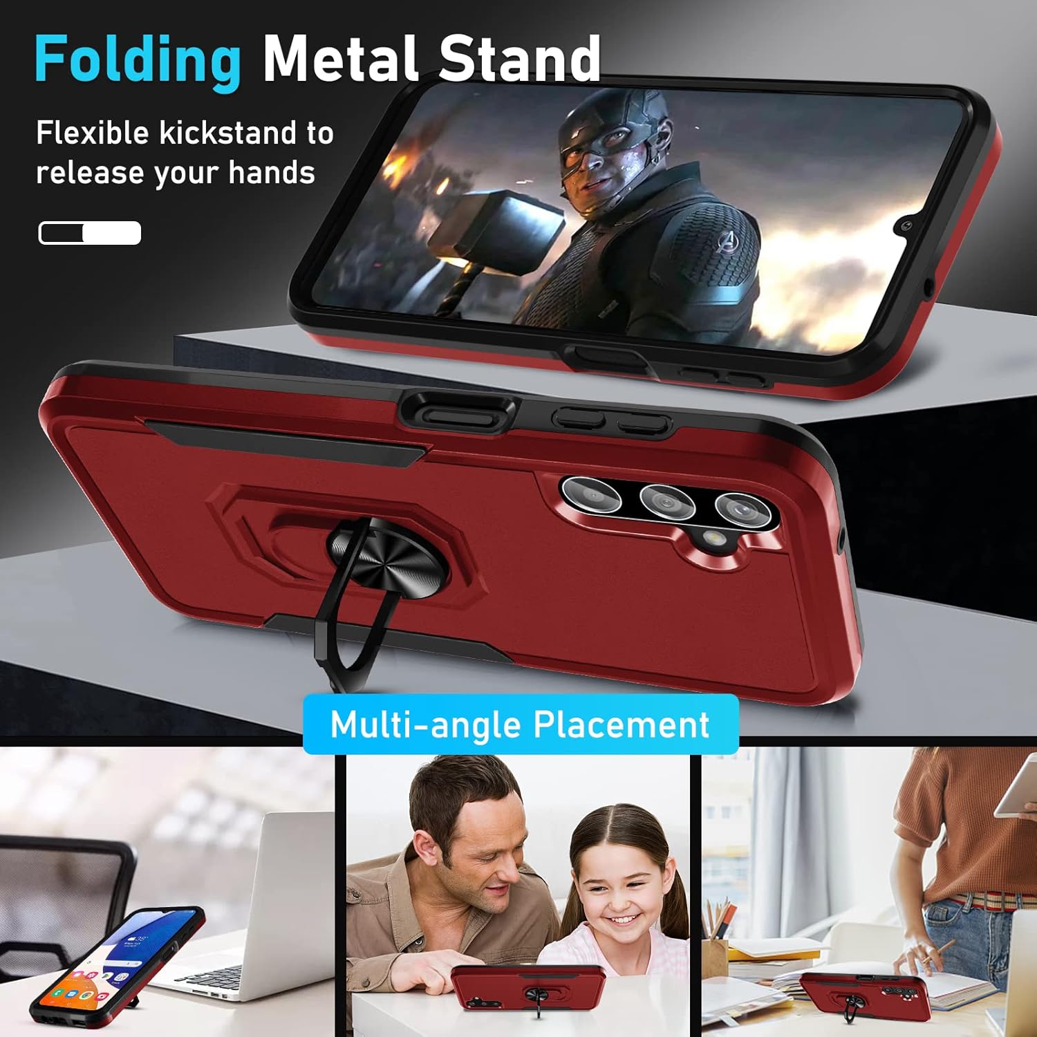 Janmitta Funda para Samsung Galaxy A14 5G con protector de pantalla + protector de lente de cámara, resistente a prueba de golpes, funda protectora