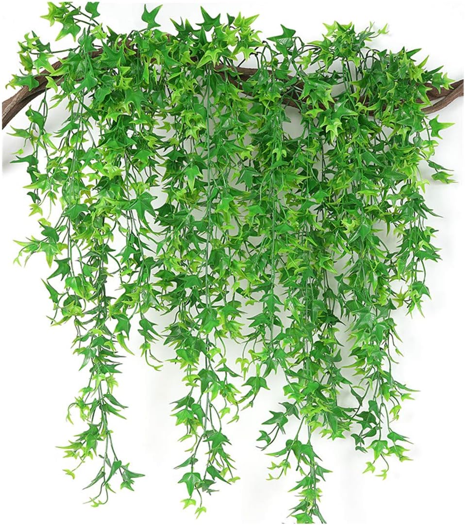 Vid artificial, hojas de batata colgantes, hiedra, plantas de plástico resistentes a los rayos UV, flores falsas para interiores y exteriores,