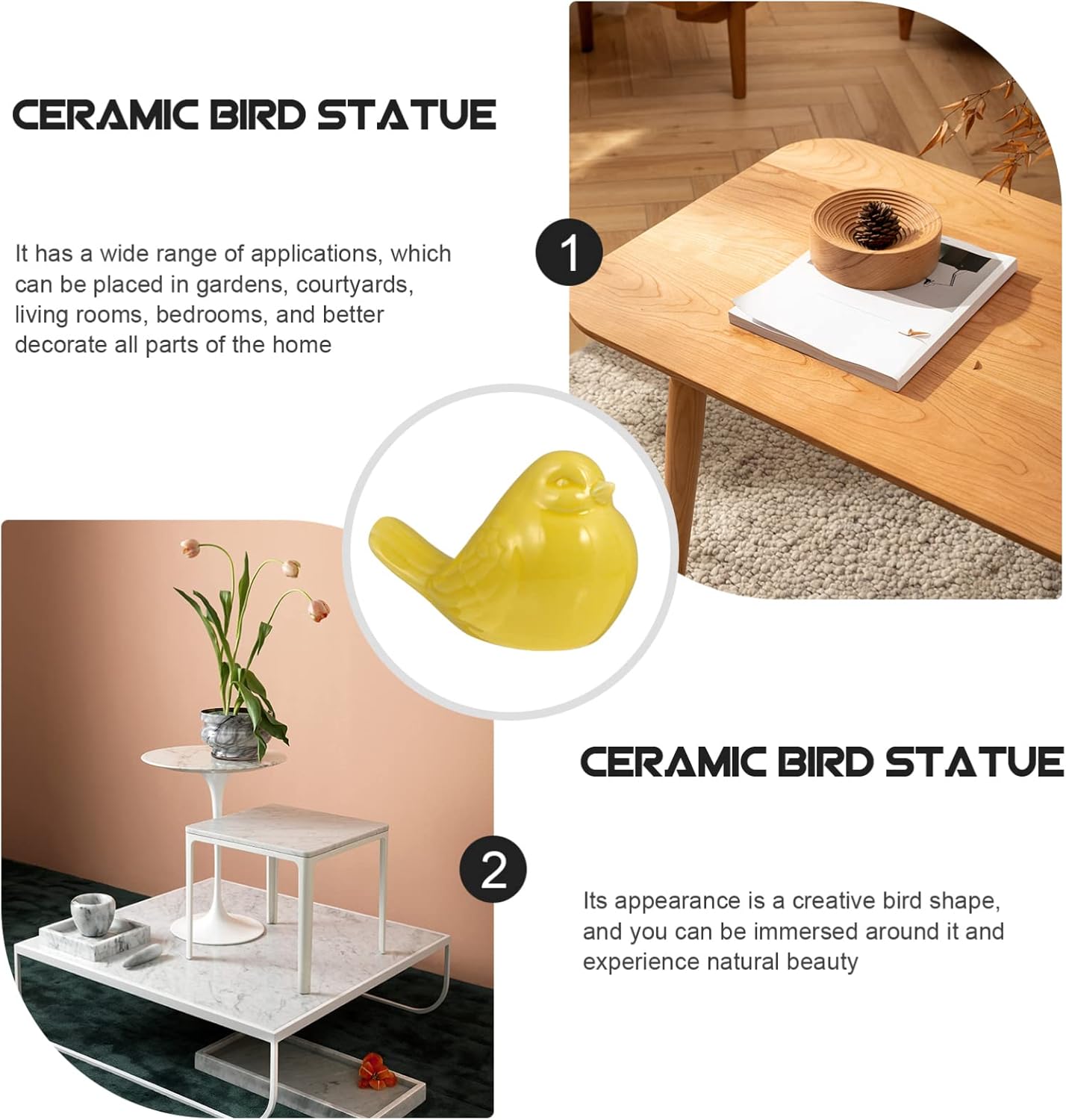 Gadpiparty Pájaros de cerámica, nueva figura de pájaro amarillo de cerámica, figura de pájaro gordito, estatua de decoración del hogar, figuras de