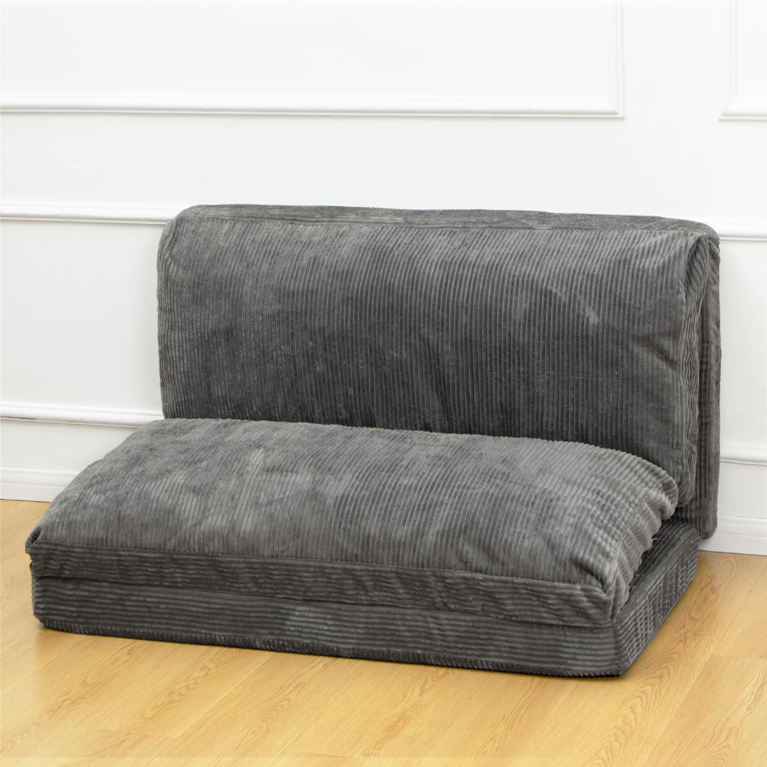 N&V Sofá cama plegable mediano con relleno de espuma, incluye funda extraíble y lavable a máquina, pana suave de alta calidad, mediano, gris escarcha