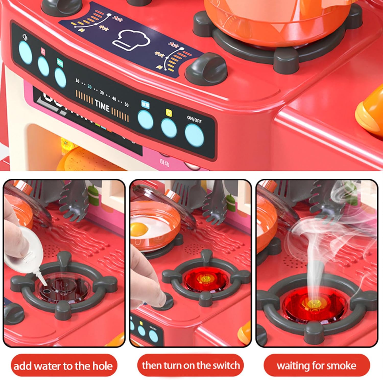 Juego de cocina, juego de cocina para niños, equipado con 54 accesorios de juguete de cocina, con sonido y luz realistas, agua de presión,