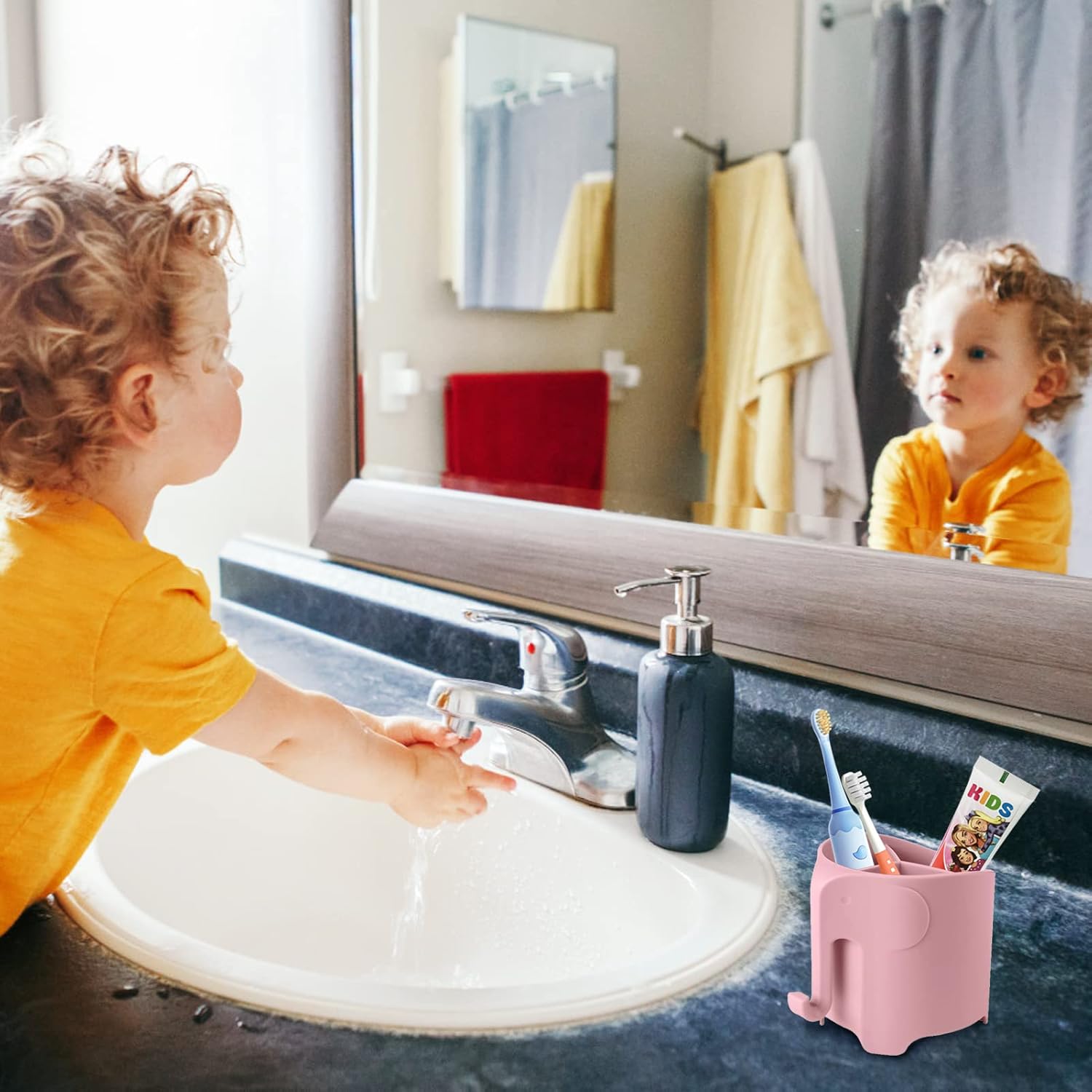 RyanLemon Soporte para cepillo de dientes de elefante para niños, con ventosa eléctrica para cepillo de dientes y pasta de dientes para niños