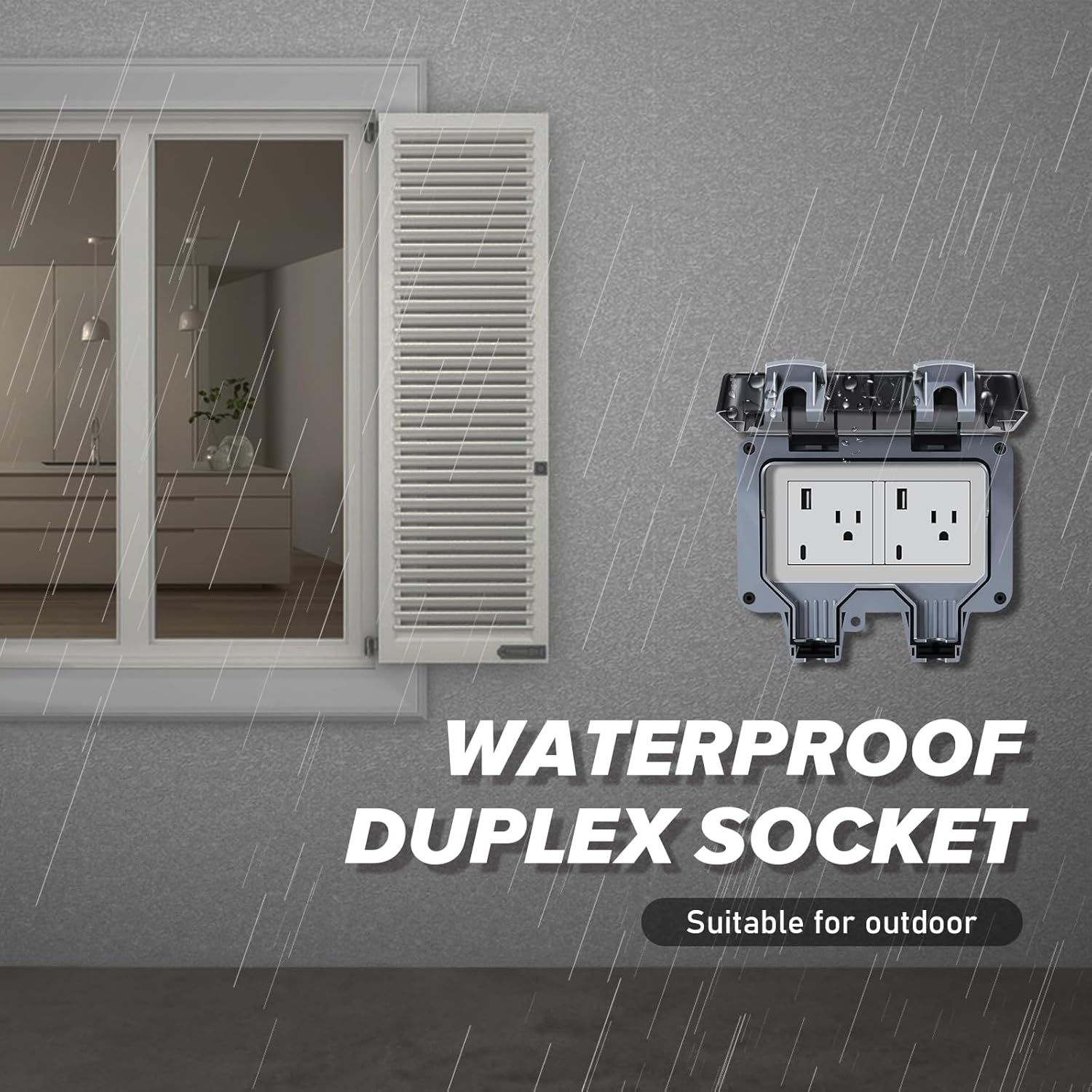 Toma de corriente para exteriores IP66 impermeable, 15A 110-250 V, enchufe para exteriores con puertos tipo C y USB, toma de corriente con cerradura