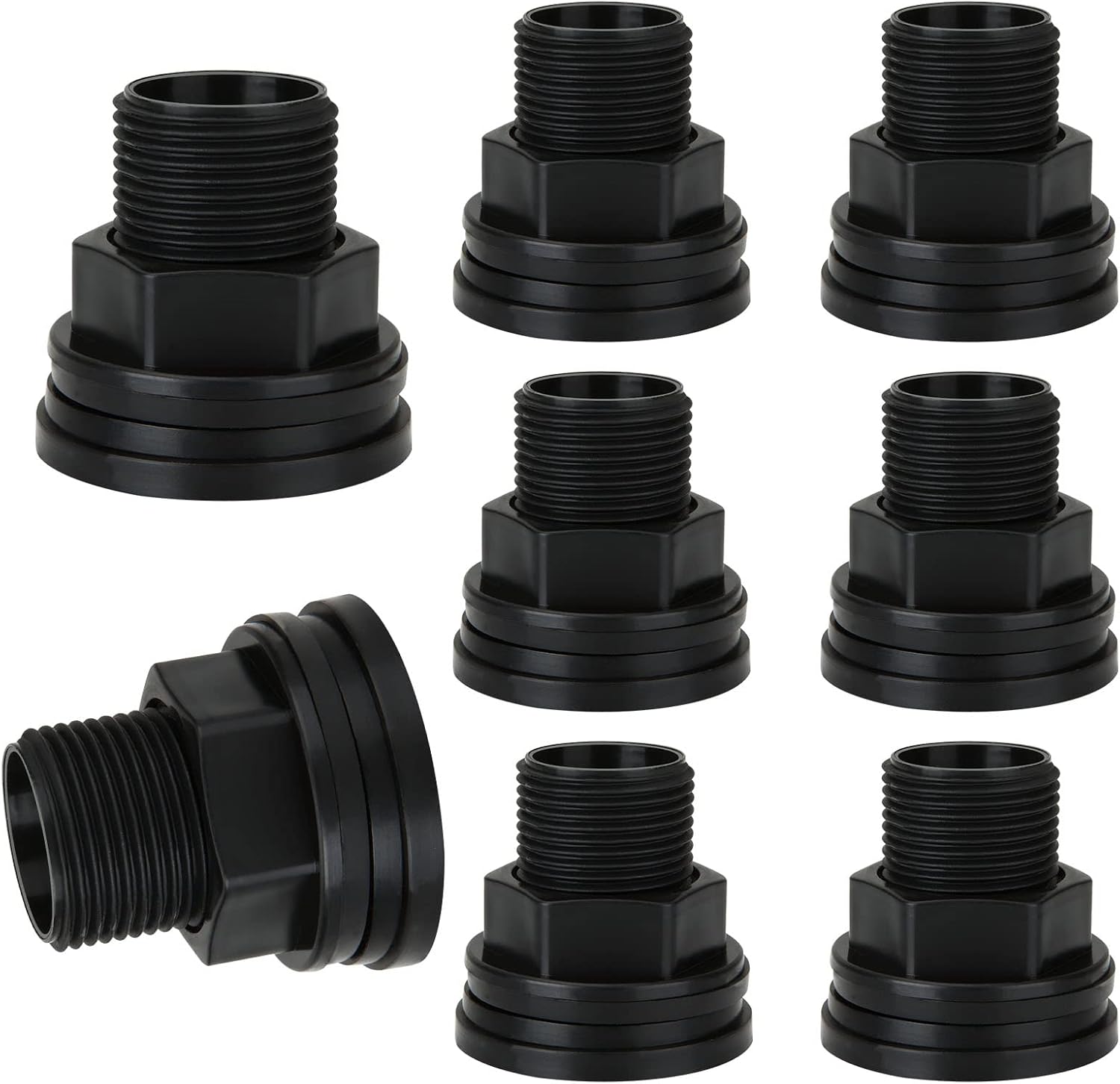8 piezas de montaje de mamparo de PVC macho de 34 pulgadas, conector de tanque de agua hembra de 12 pulgada, conector de tanque de doble rosca para