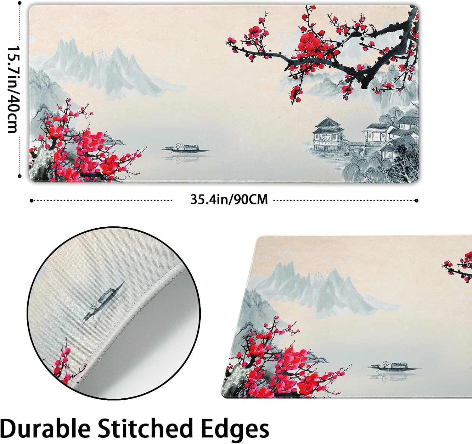 Sakura – Alfombrilla de mouse grande para videojuegos, tamaño XXL, diseño de flor de cerezo, base de goma antideslizante de 35.4 x 15.7 pulgadas con