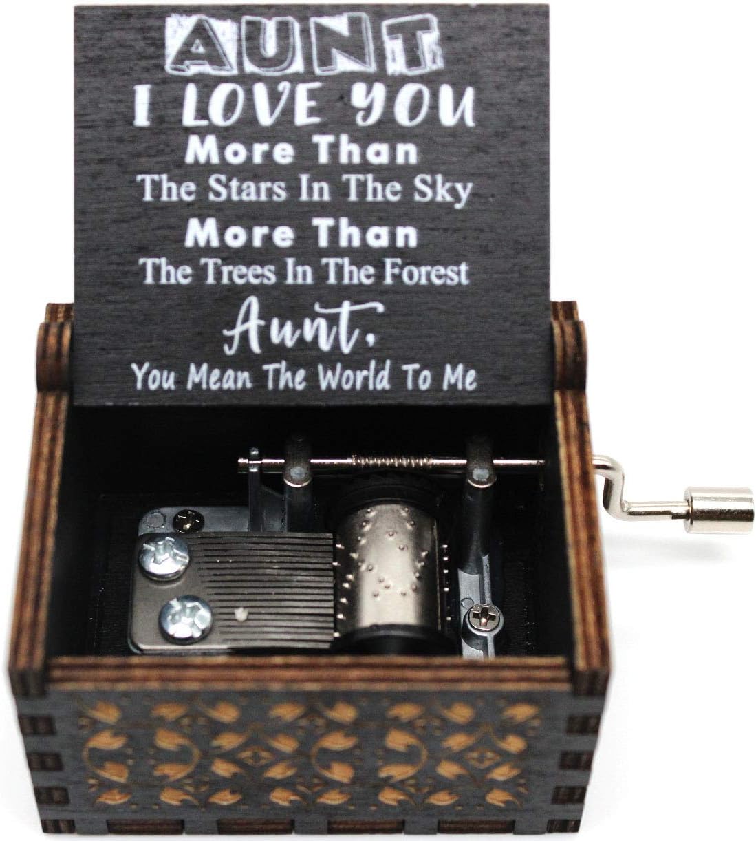 ukebobo Caja de música de madera con texto en inglés You are My Sunshine, diseño de pintura negra, regalos para tía, 1 juego