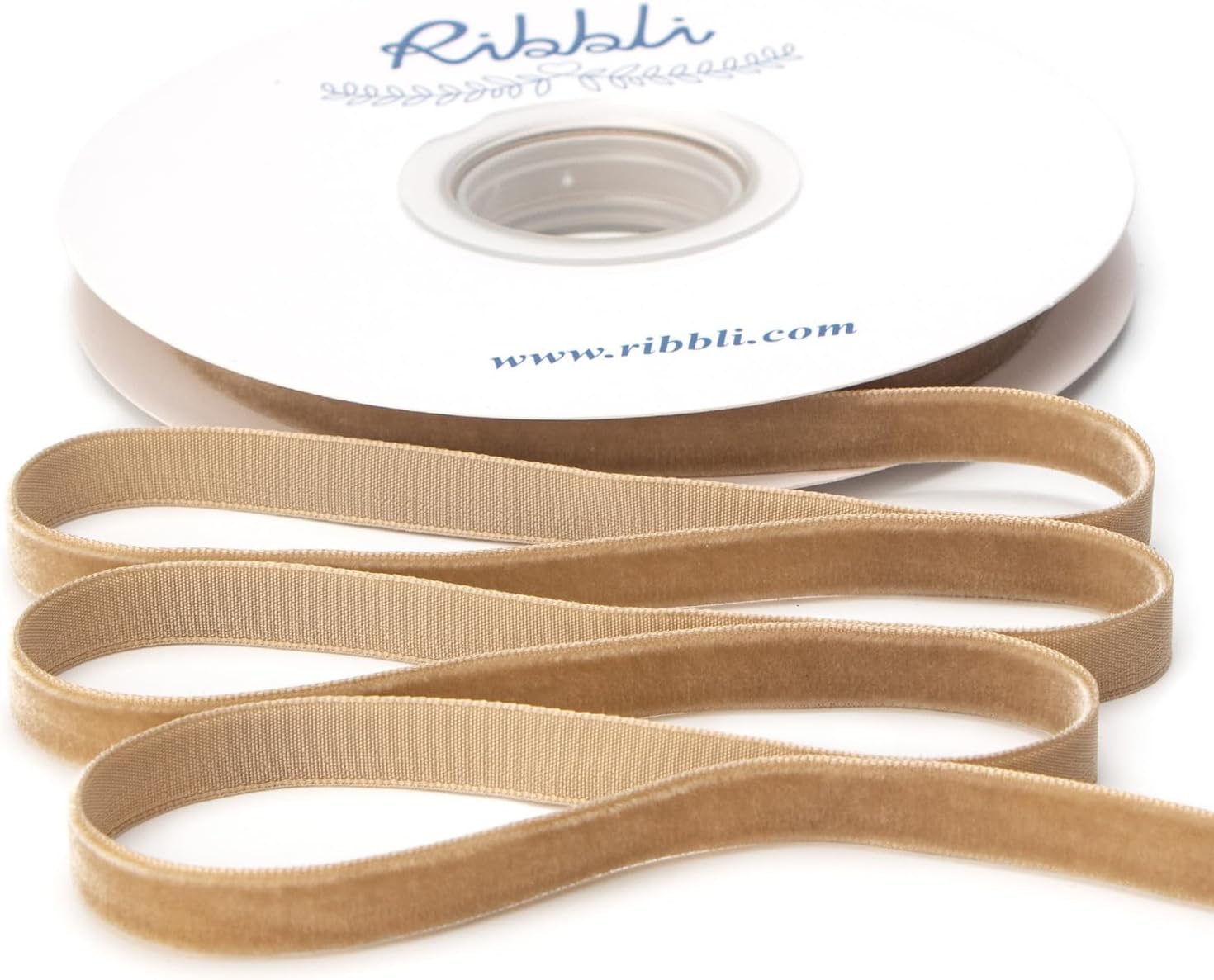 Ribbli Cinta de terciopelo camello de poliéster, carrete continuo de 38 pulgadas, cinta de Navidad para envolver regalos, ramos florales, decoración