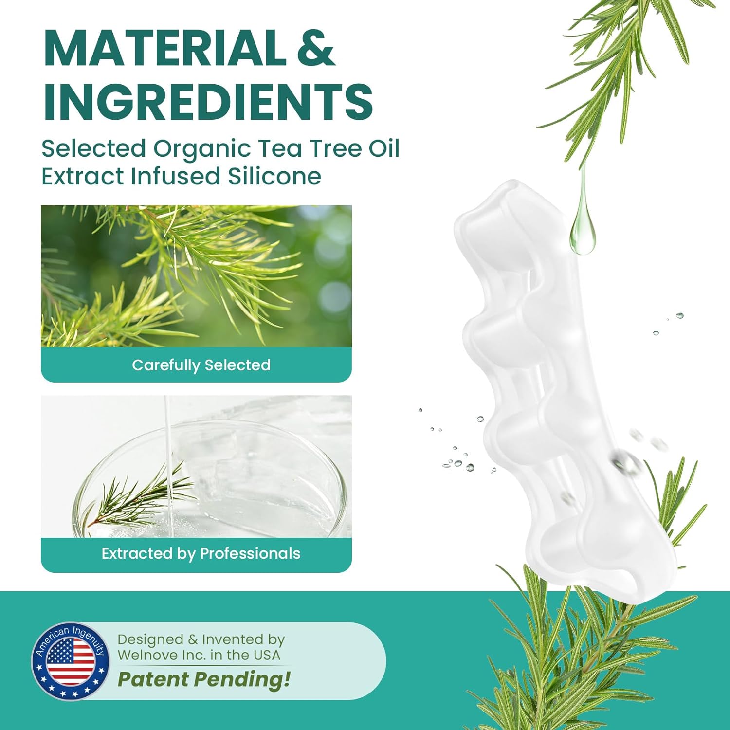 Welnove Corrector de juanetes espaciador de dedos  8 piezas de aceite de árbol de té con infusión de gel para restaurar dedos en martillo,