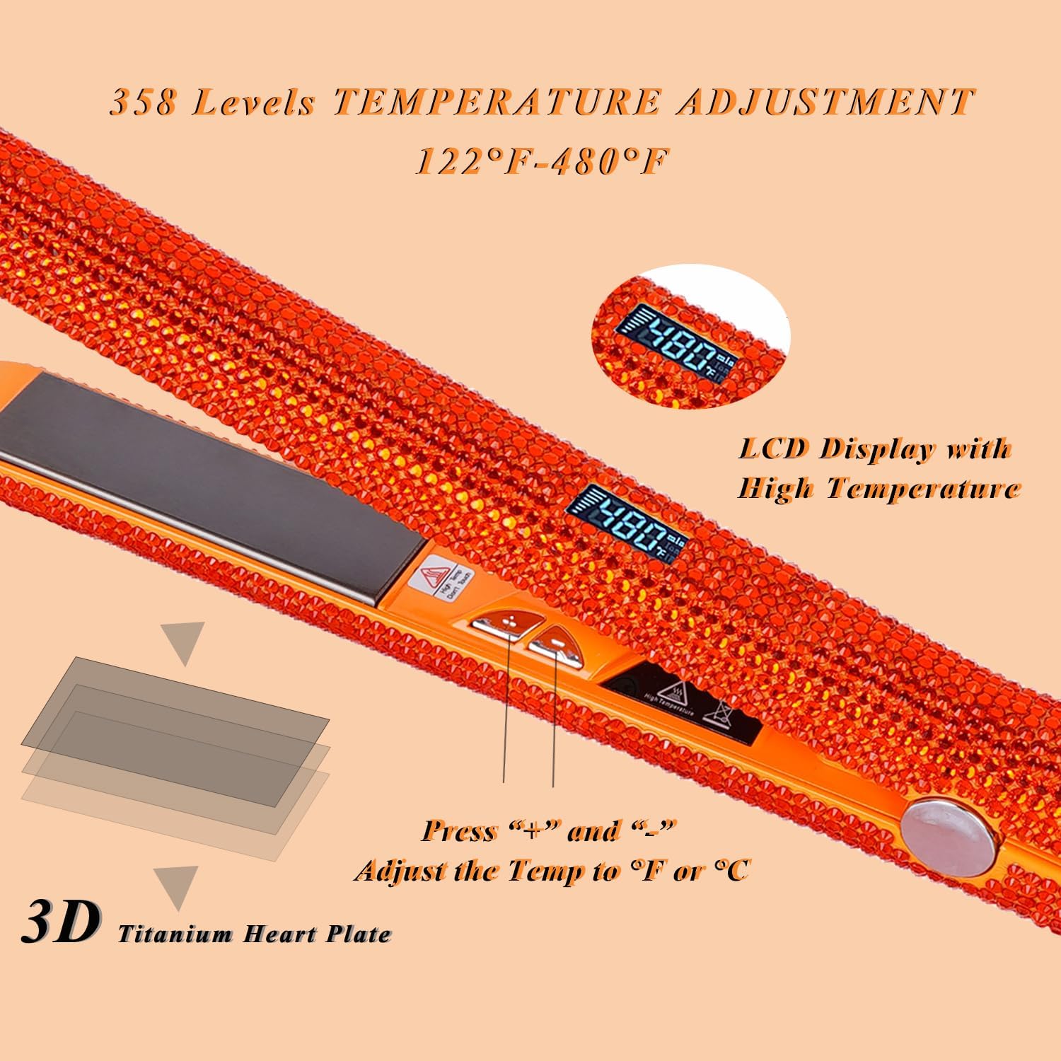 Plancha de pelo Diamond Plana, alisador y rizador profesional 2 en 1, planchas de titanio de calentamiento rápido, alta temperatura, 480 F, alisador
