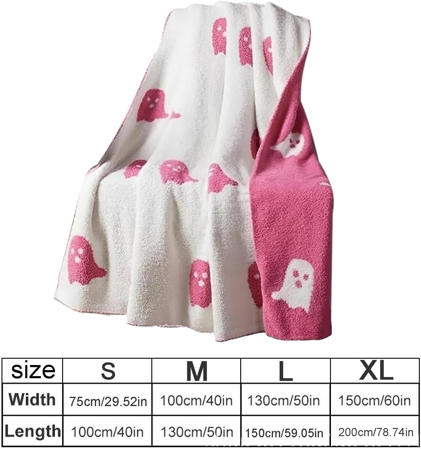 Manta de fantasma rosa de Halloween, 2023 de franela, reversible, lindas mantas y mantas de Halloween para dormitorio, cama, sala de estar, sofá (59