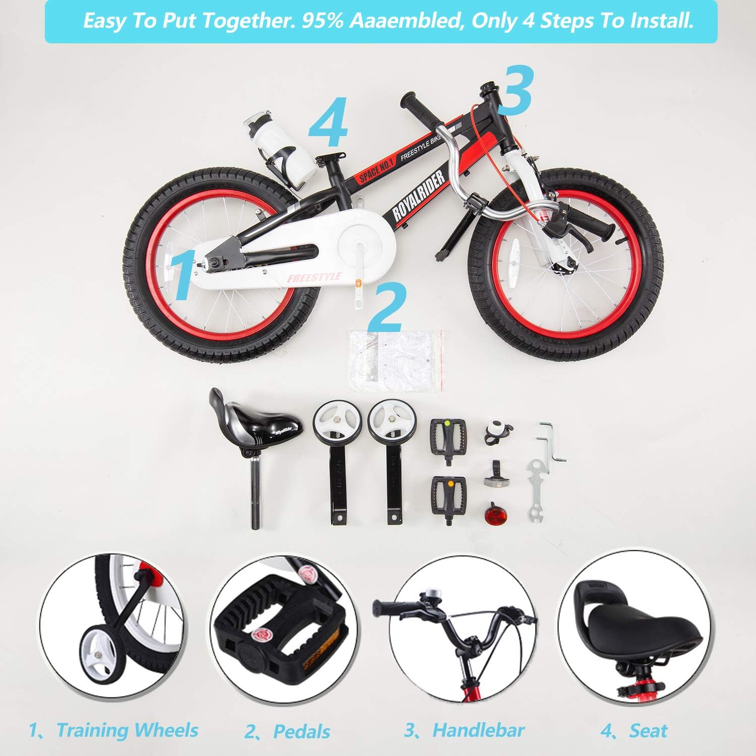 Royalbaby Freestyle – Bicicleta infantil con 2 frenos de mano, 12, 14, 16, 18, 20 pulgadas, para niños y niñas de 3 a 12 años