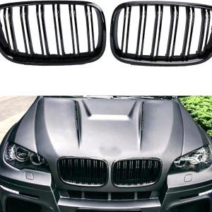 XOPIYAO Rejilla frontal para riñón X5 X6, color negro brillante, ajuste 2007-2013 X5 E70 X6 E71 (parrilla de riñón de doble listón negro brillante) XOPIYAO Rejilla frontal para riñón X5 X6, color negro brillante, ajuste 2007-2013 X5 E70 X6 E71 (parrilla de riñón de doble listón negro brillante)