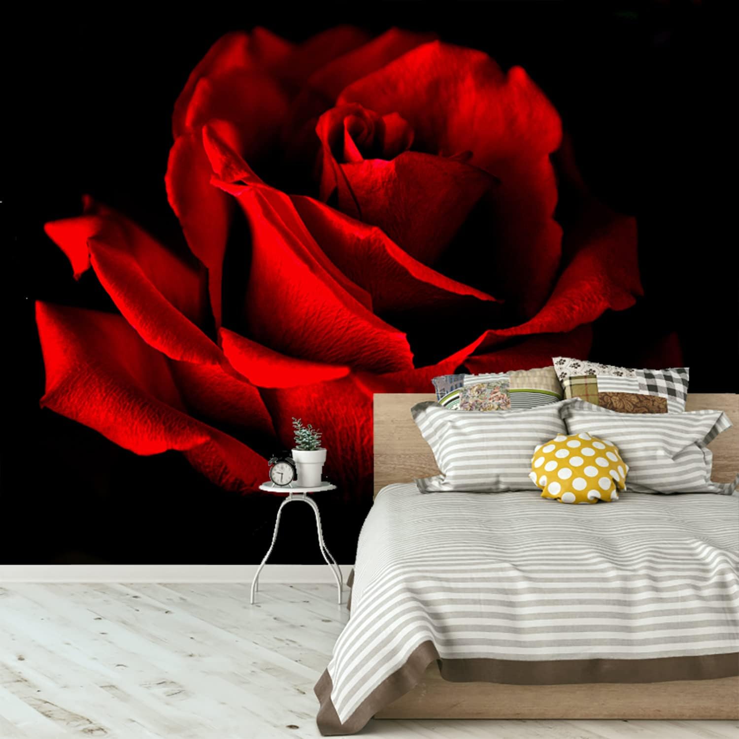 Papel tapiz negro pintado a mano con visión 3D, flores, rosa, dormitorio, plantas grandes, paisaje, sala de estar, fondo de televisión, pinturas de