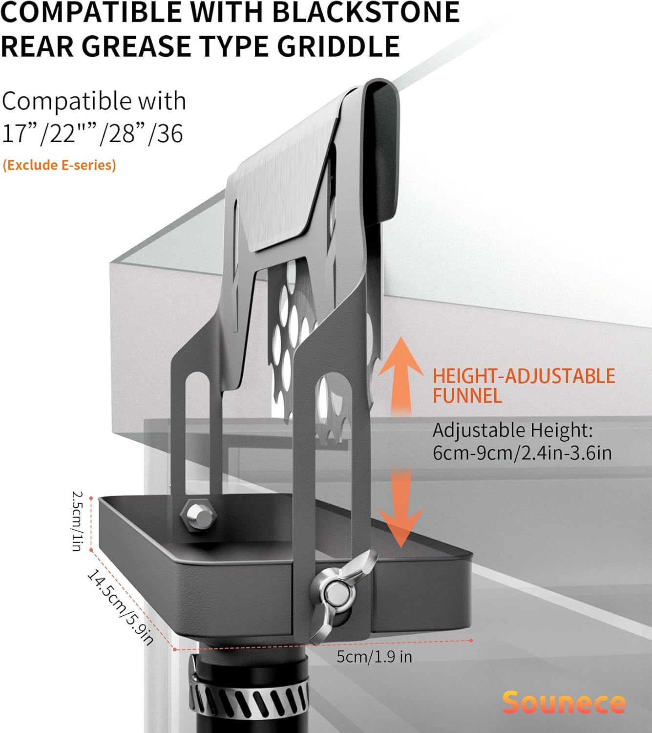 Embudo de drenaje de grasa trasero para Blackstone Grease Catcher, accesorios de plancha Blackstone de calidad, puerta de grasa incorporada, altura