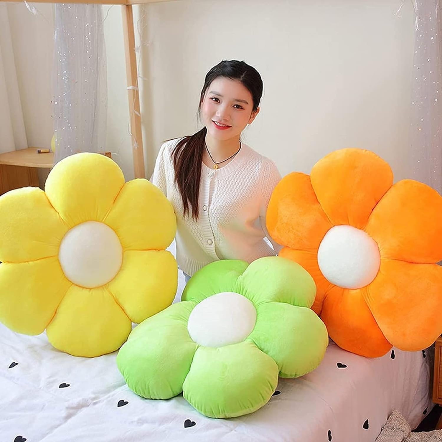 Hotiego Almohada de suelo de flores de 19 pulgadas, cojín de felpa para silla de asiento, lindo teñido anudado, almohadilla de gran tamaño para