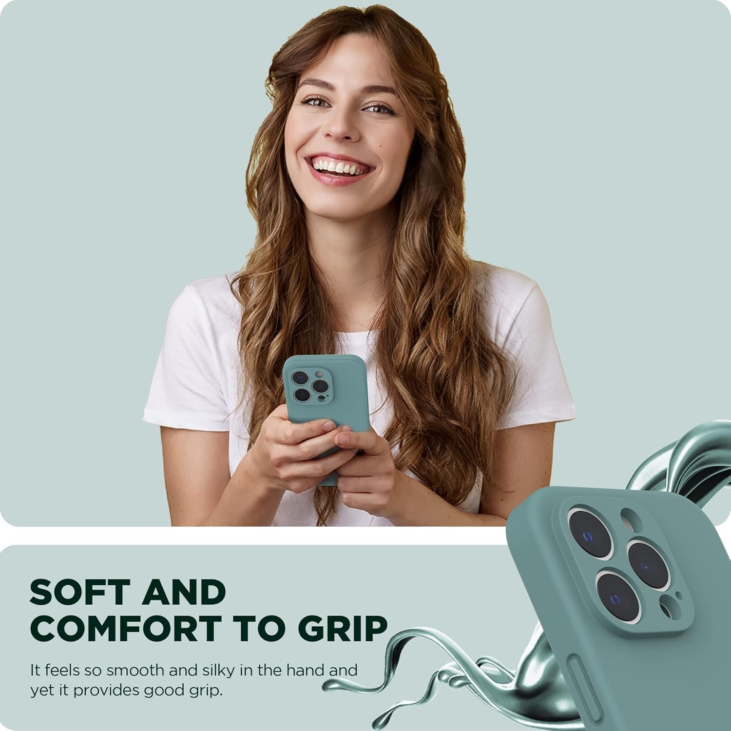 SURPHY Funda diseñada para iPhone 14 Pro con protector de pantalla, (protección de cámara y forro de microfibra suave), funda de silicona líquida,