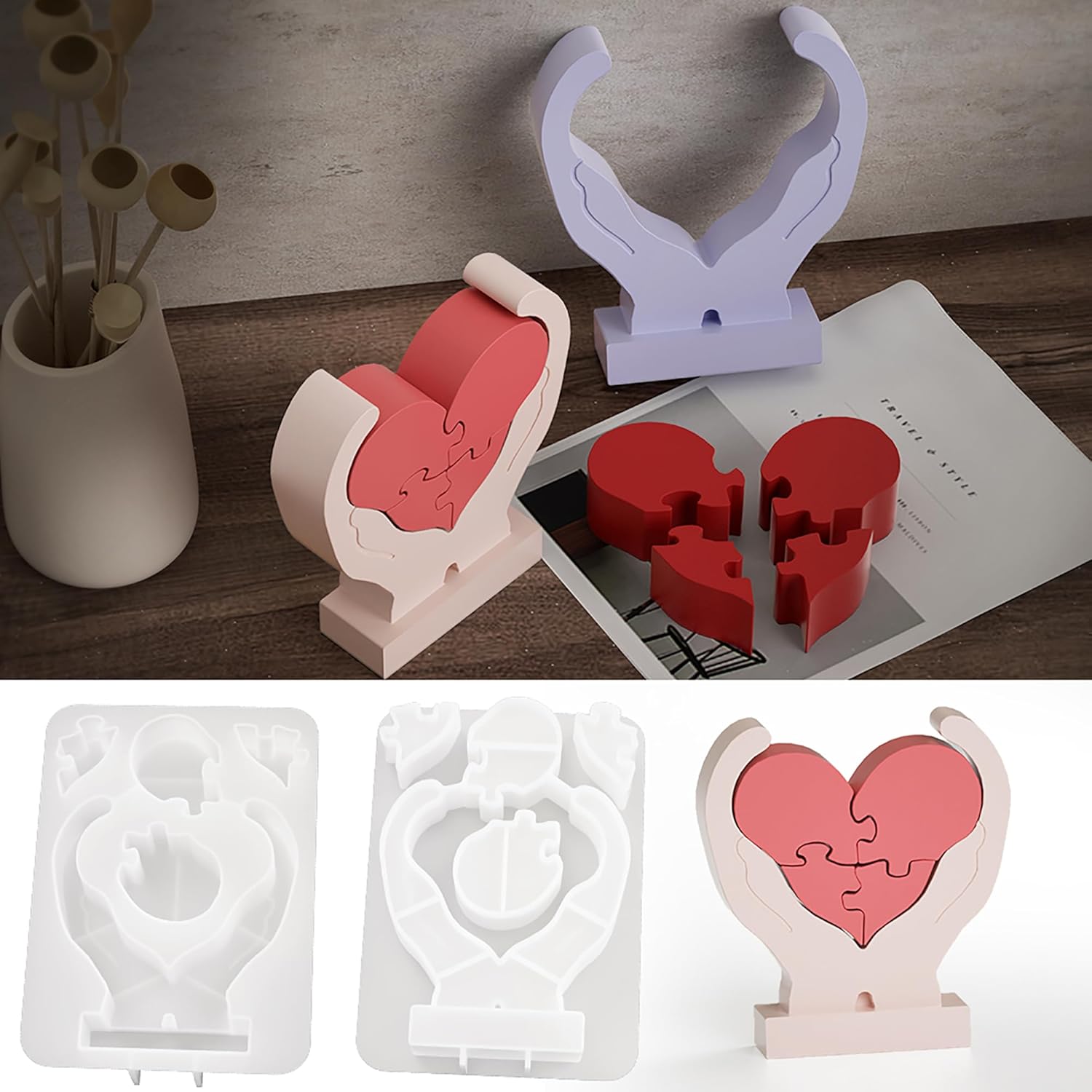Molde de resina de corazón, molde de mano, molde de silicona hecho a mano para hacer velas de resina, suministros de manualidades, molde 3D, molde
