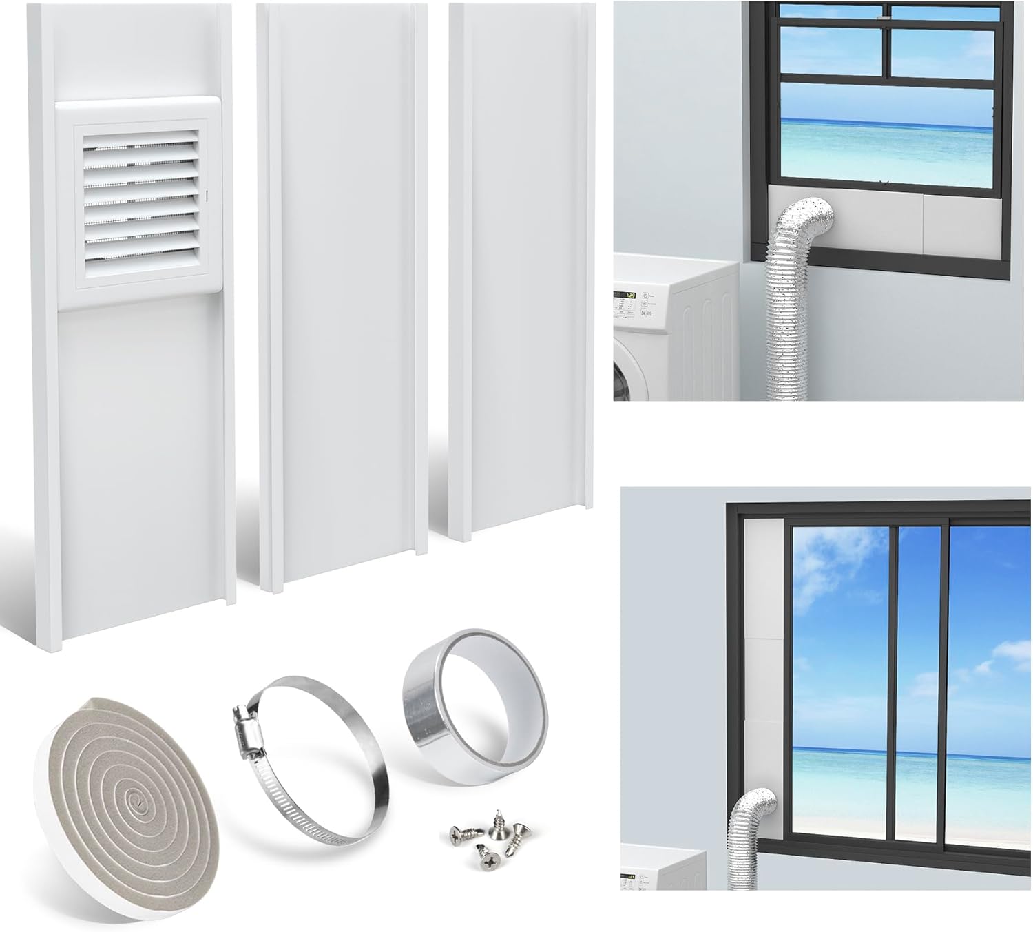 LBG Products Kit de ventana de ventilación para secadora con cubierta de ventilación con listones resistente a la intemperie para manguera de