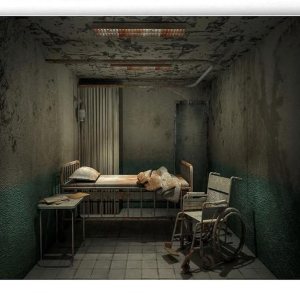 Yeele Telón de fondo aterrador de Halloween de 7 x 5 pies, decoración interior de sala de hospital, cama andrajosa y silla de ruedas, decoración de Yeele Telón de fondo aterrador de Halloween de 7 x 5 pies, decoración interior de sala de hospital, cama andrajosa y silla de ruedas, decoración de